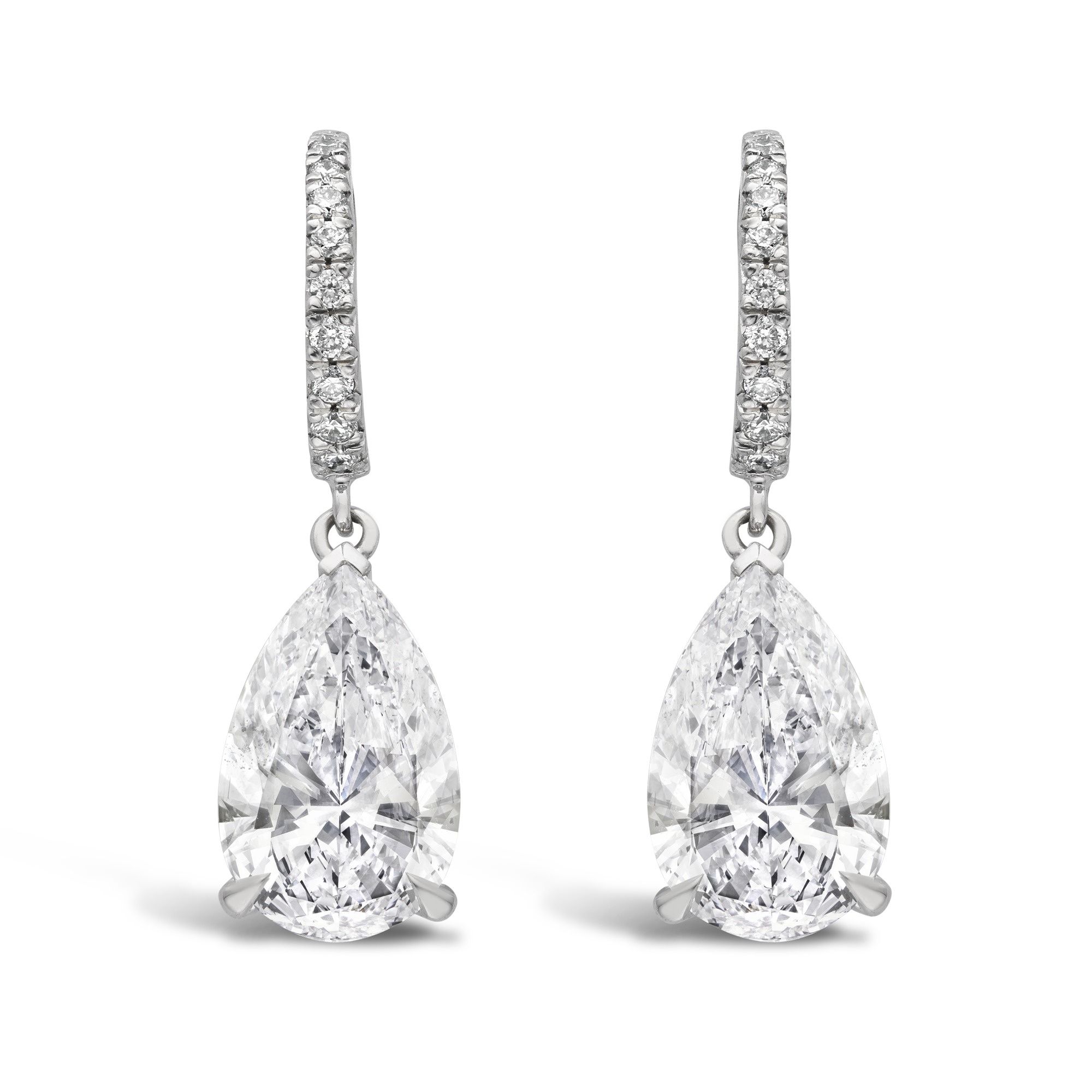 Pearshape Diamond Drop Hoop Earrings Pearshape Cut, Three Claw Set_1