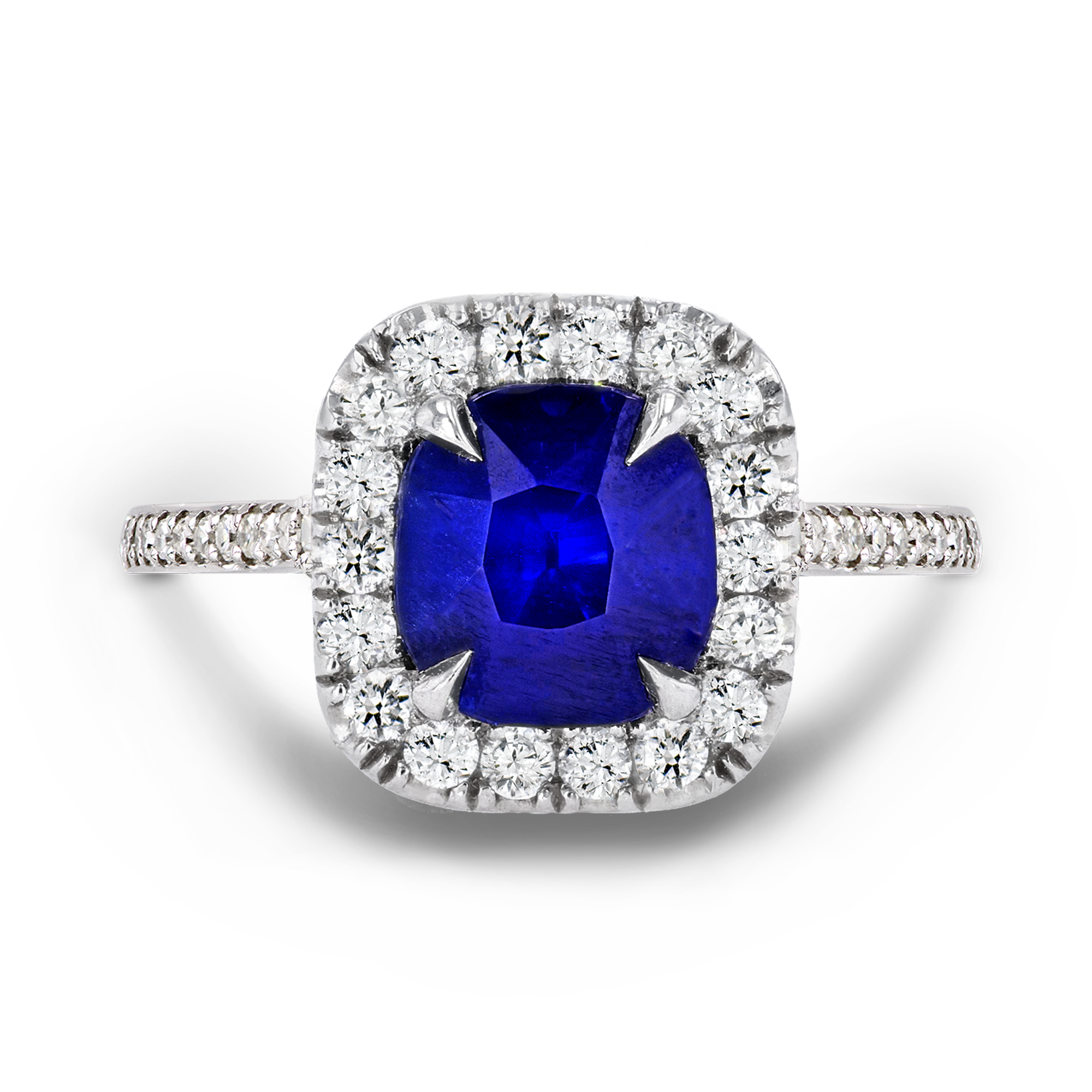 Celestial 0.94ct Sapphire and Diamond Cluster Ring Cushion Antique Cut, Claw Set_2
