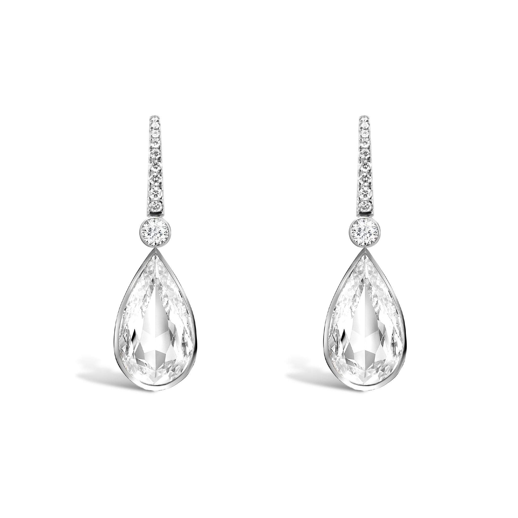 Masterpiece Pearshape Diamond Drop Earrings Pearshape Cut, Rubover Set_1