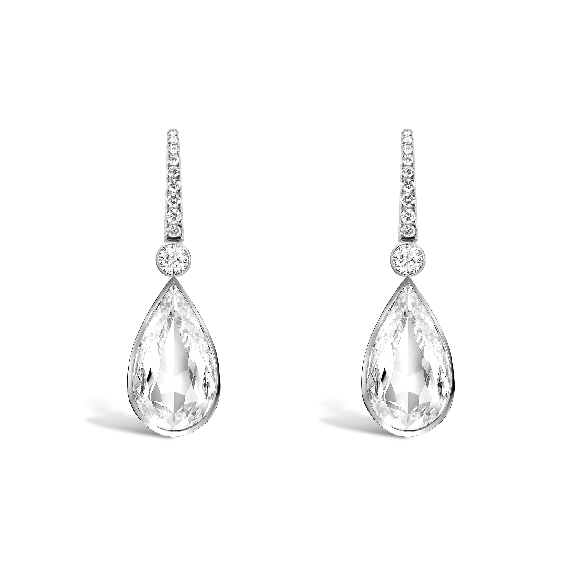 Masterpiece Pearshape Diamond Drop Earrings Pearshape Cut, Rubover Set_1