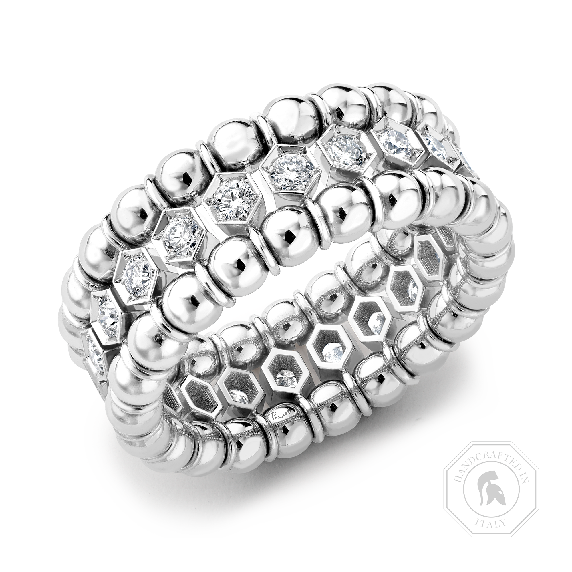Bohemia 0.73ct Diamond Expandable Three Row Ring Brilliant Cut, Rubover Set_1