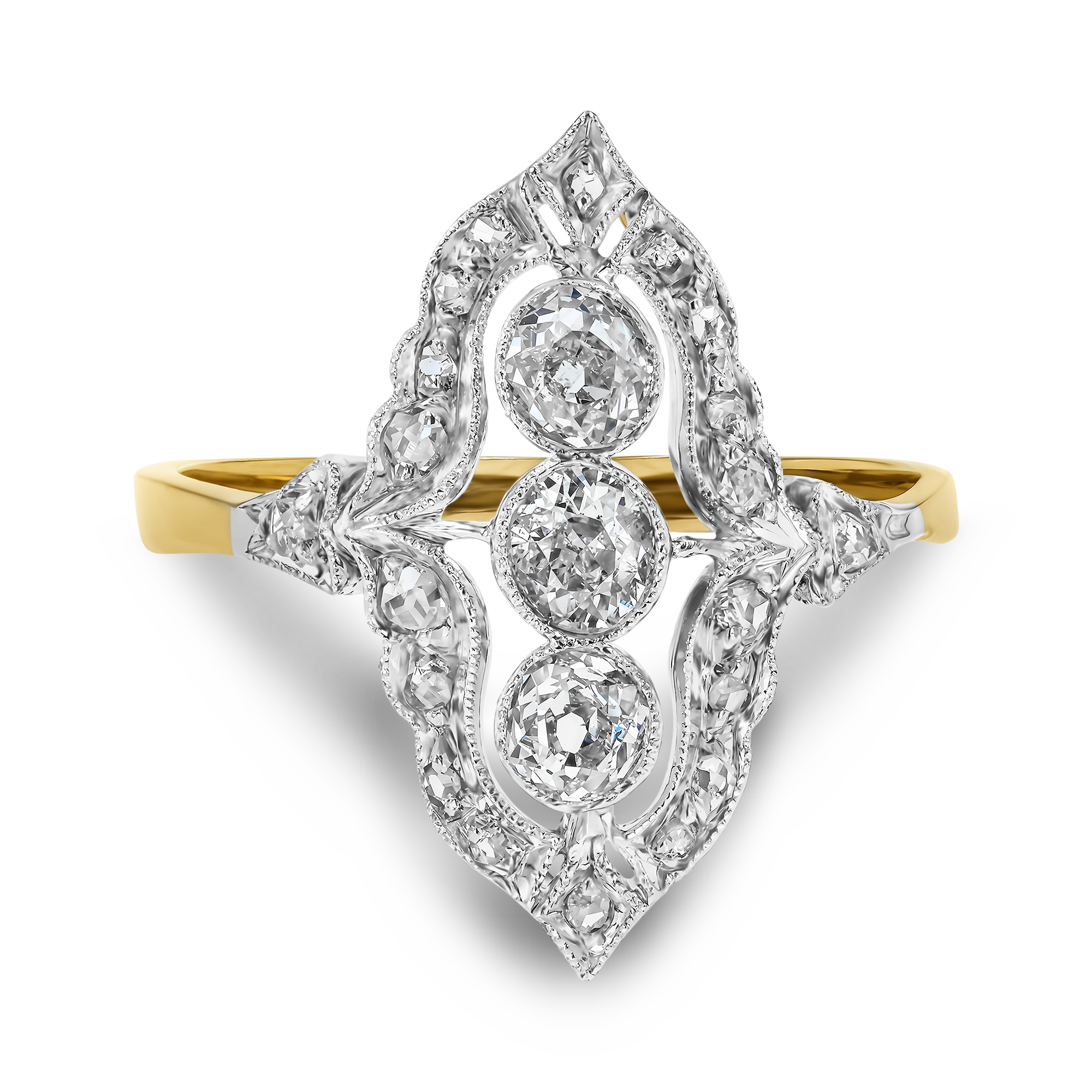 Old European Cut Cut Diamond Cluster Ring Old European and Old Mine Cut, Millegrain Set_2
