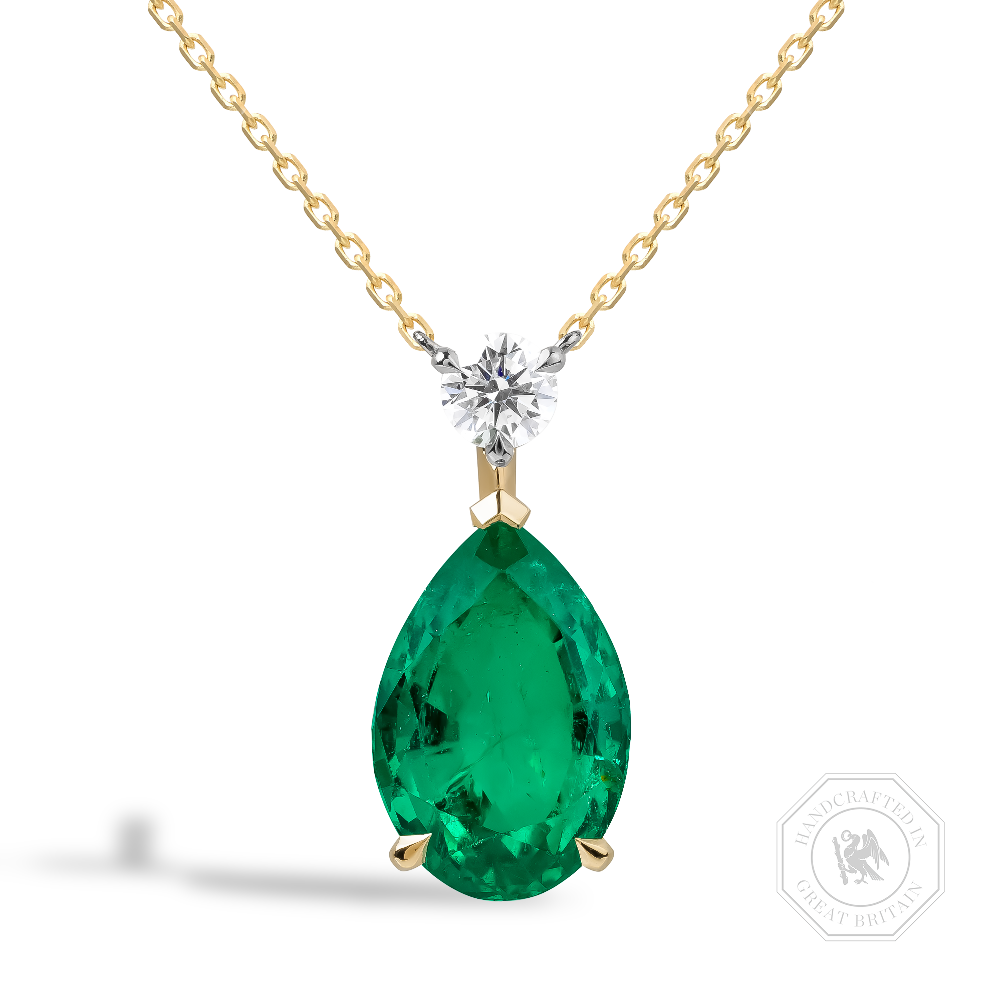 Pear Shaped 4.24ct Colombian Emerald and Diamond Pendant Pear Shaped, Claw Set_1