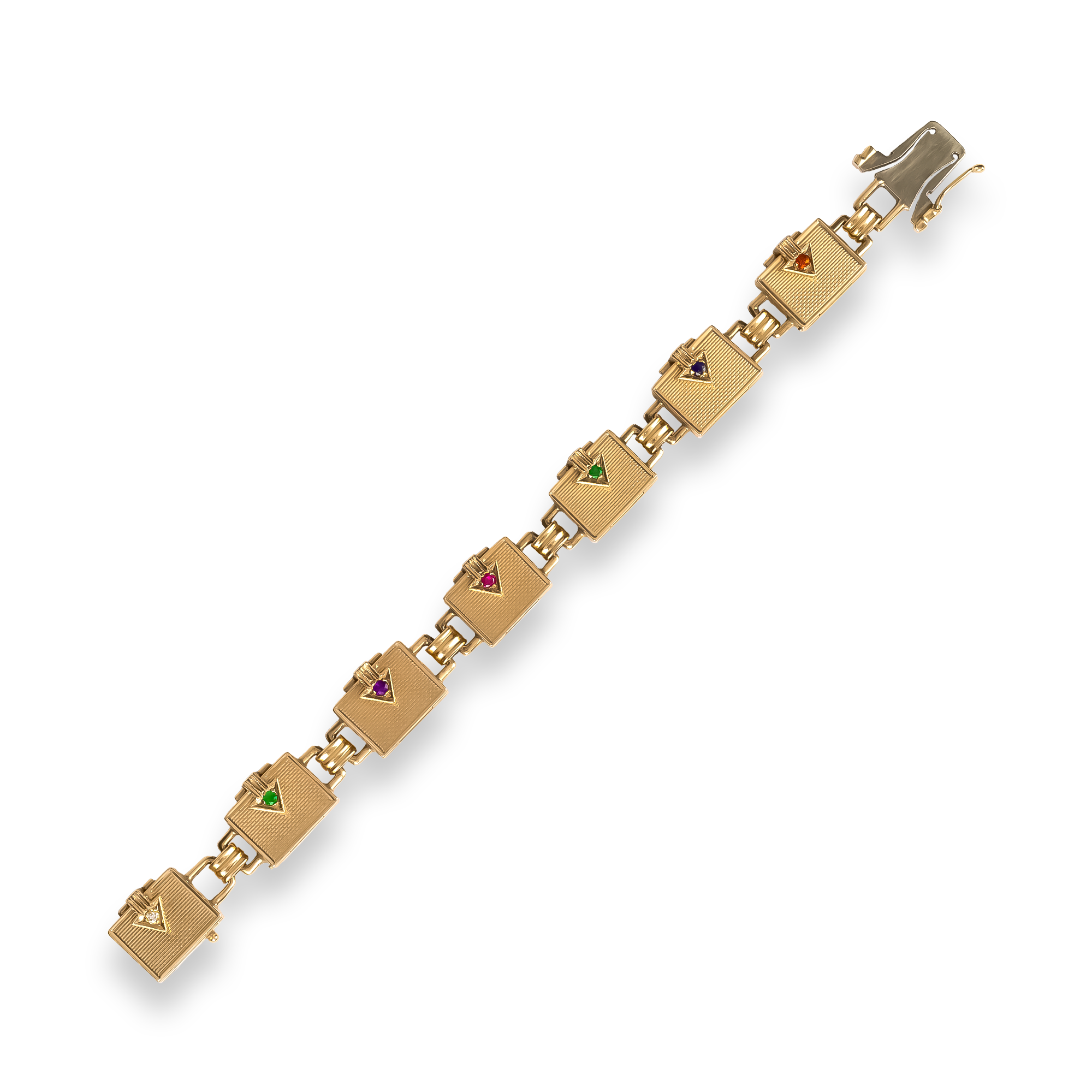 Art Deco Gem Set Locket Bracelet Old Cut, Grain Set_2