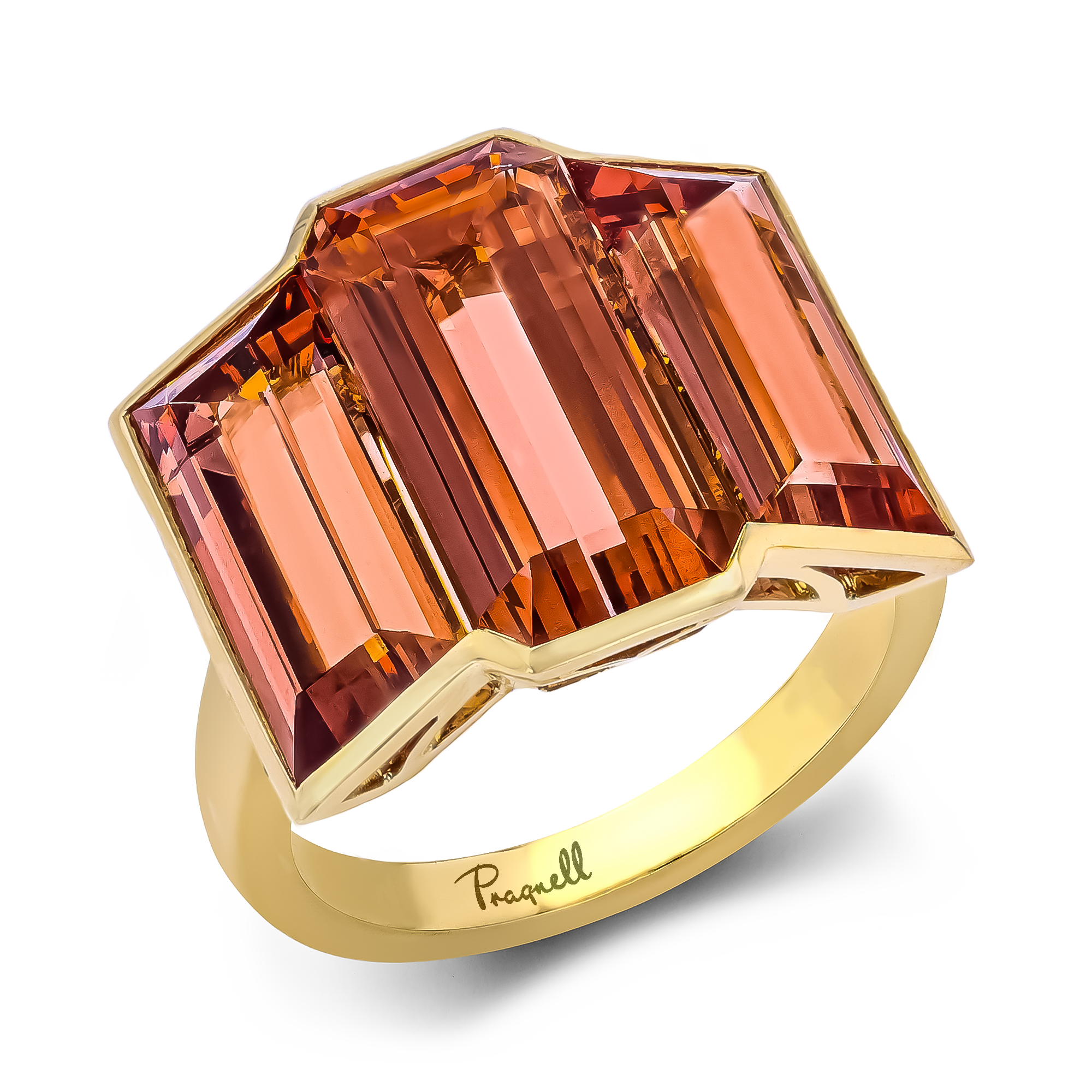 Masterpiece Kingdom 15.43ct Imperial Topaz Three Stone Ring Baguette Cut, Rubover Set_1