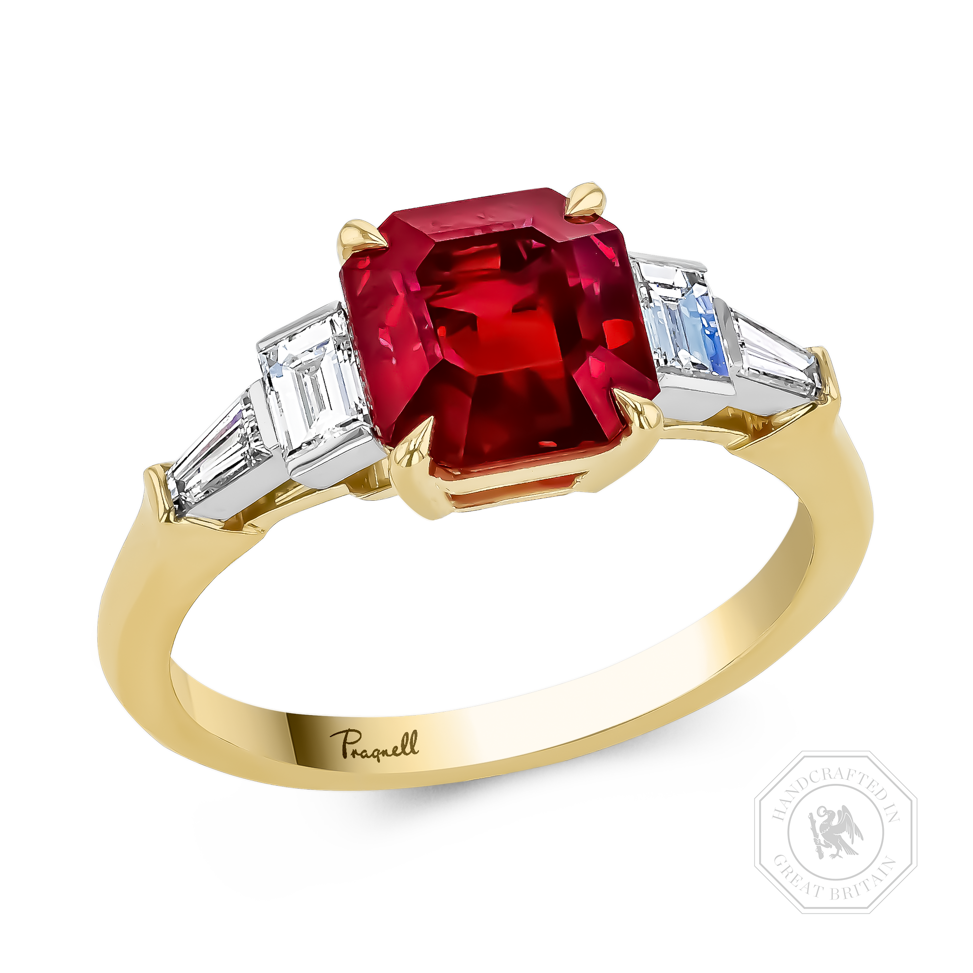 Octagonal Cut 2.72ct Burmese Ruby and Diamond Ring Octagonal & Baguette Cut, Claw Set_1