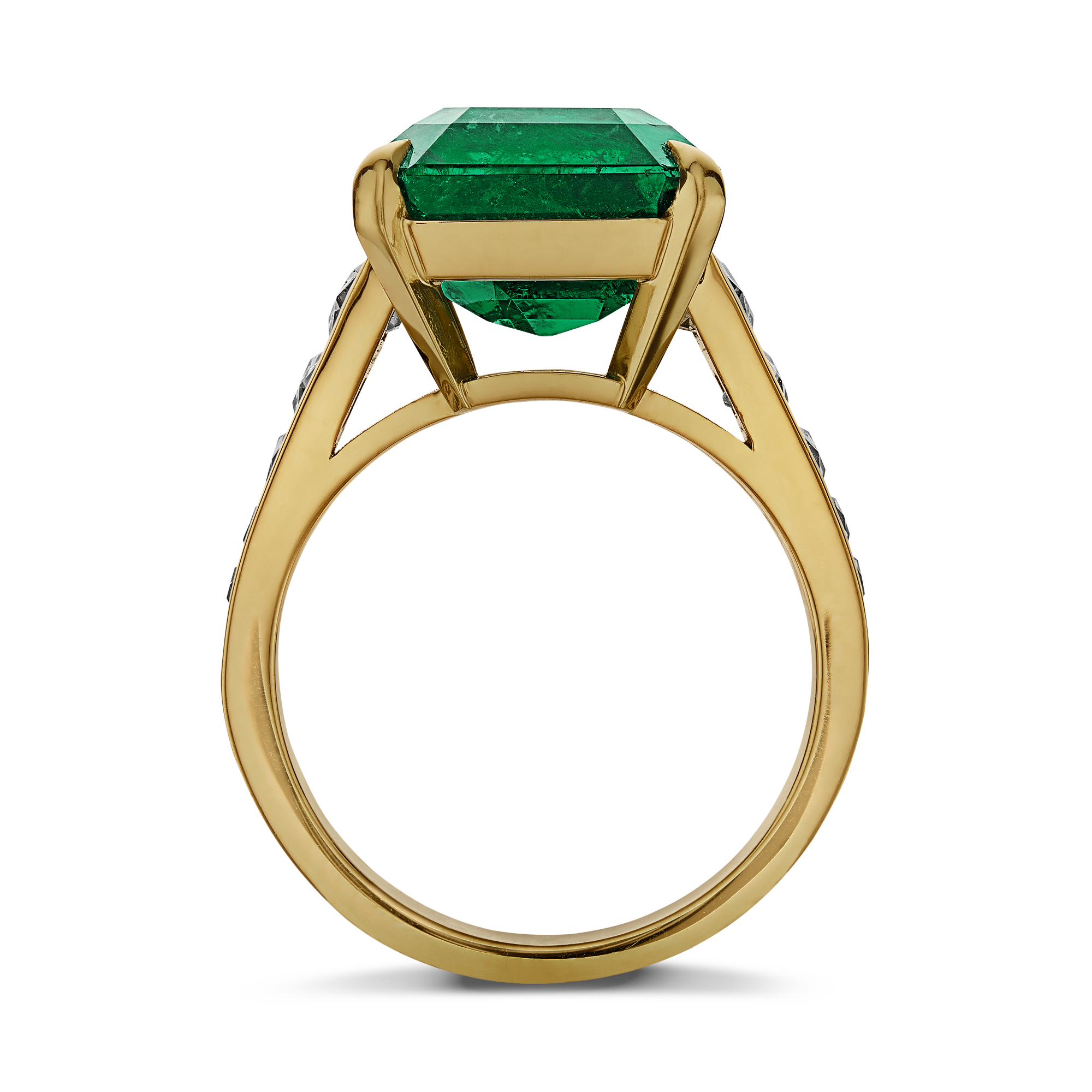 Masterpiece Pragnell Setting Colombian Emerald Ring with Diamond Shoulders Octagon Step & French Cut, Claw Set_3