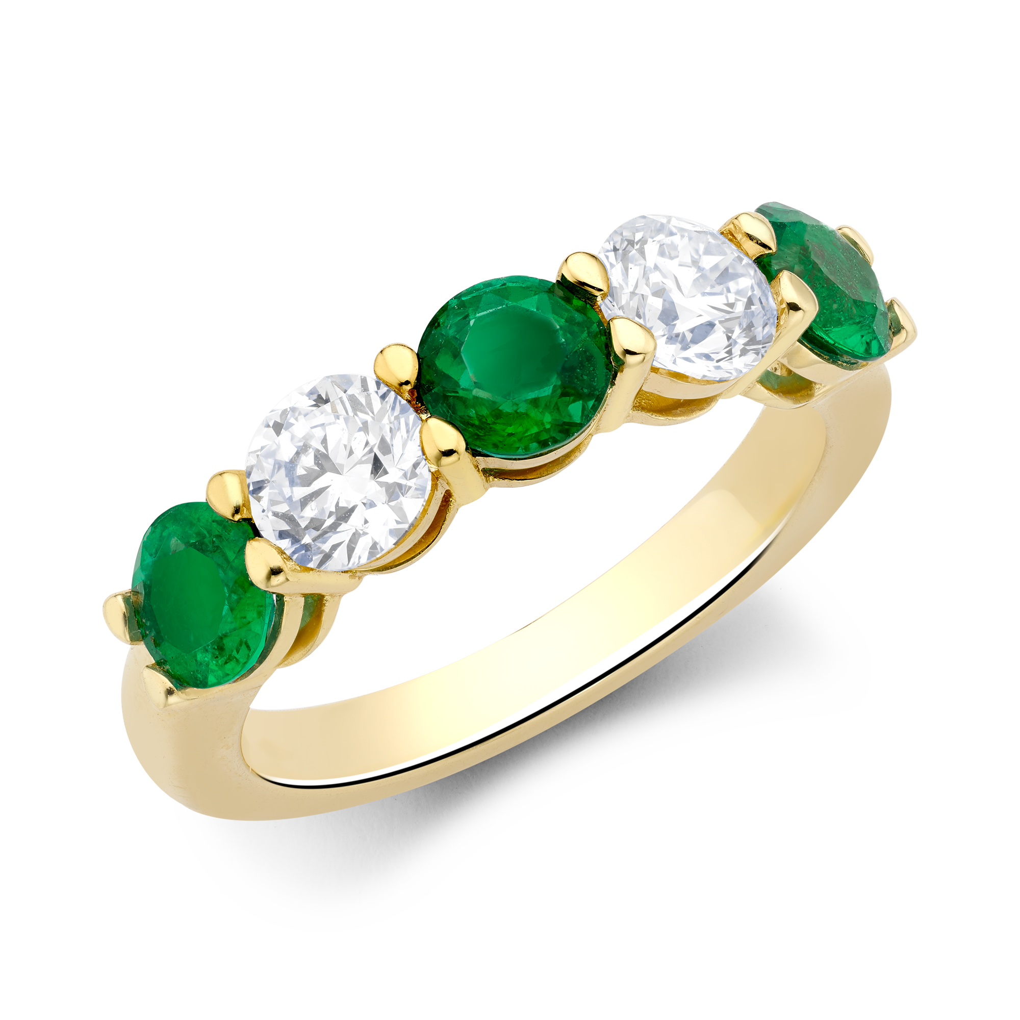 Five Stone Emerald and Diamond Ring Round & Brilliant Cut, Claw Set_1