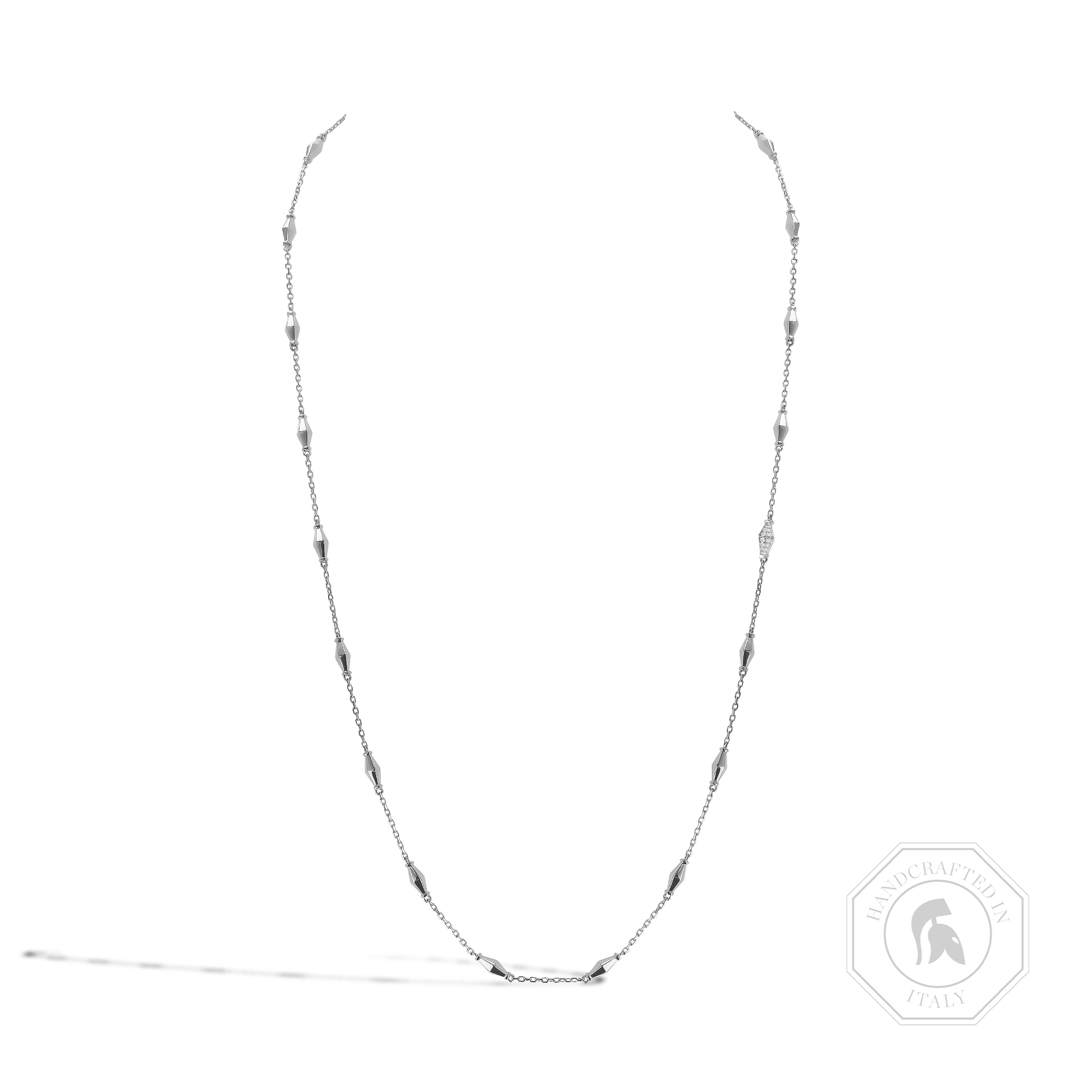 Mini-Cleopatra 0.188ct Diamond Gold Faceted Barrel Link 60cm Necklace Brilliant Cut, Pavé Set_1