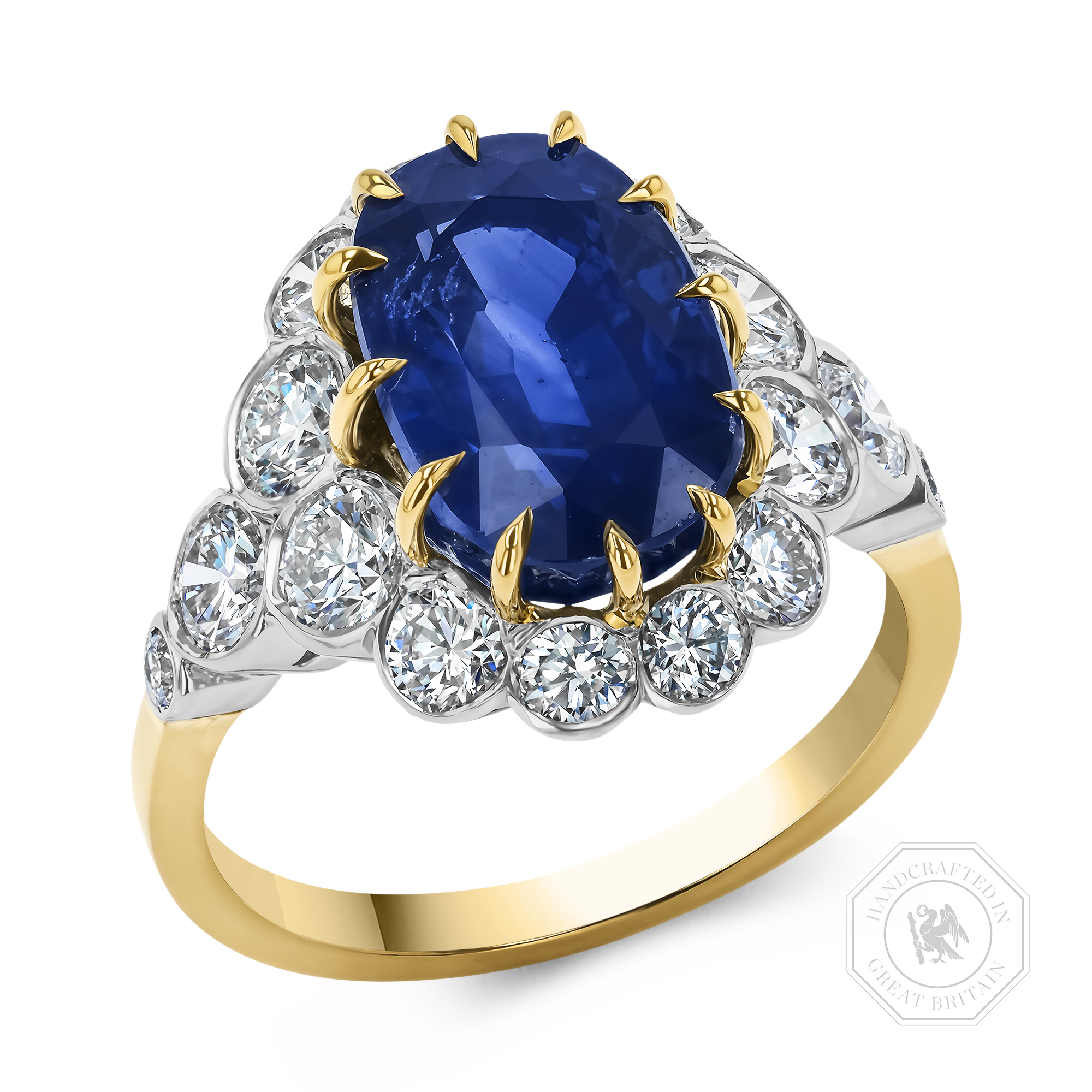 Oval Cut 6.63ct Sapphire and Diamond Cluster Ring Oval & Brilliant Cut, Claw Set_1