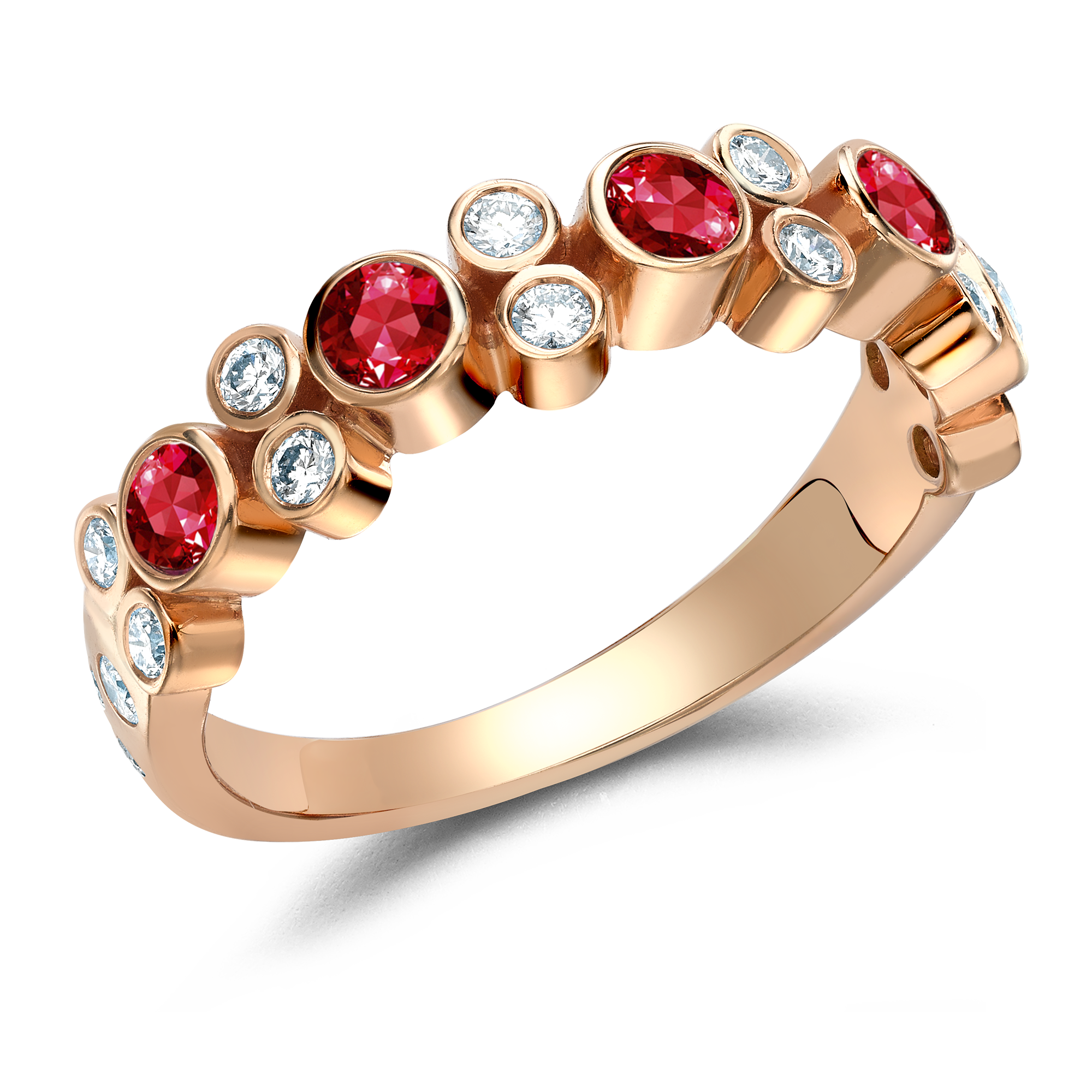 Bubbles Ruby and Diamond Band Ring Brilliant Cut, Rubover Set_1