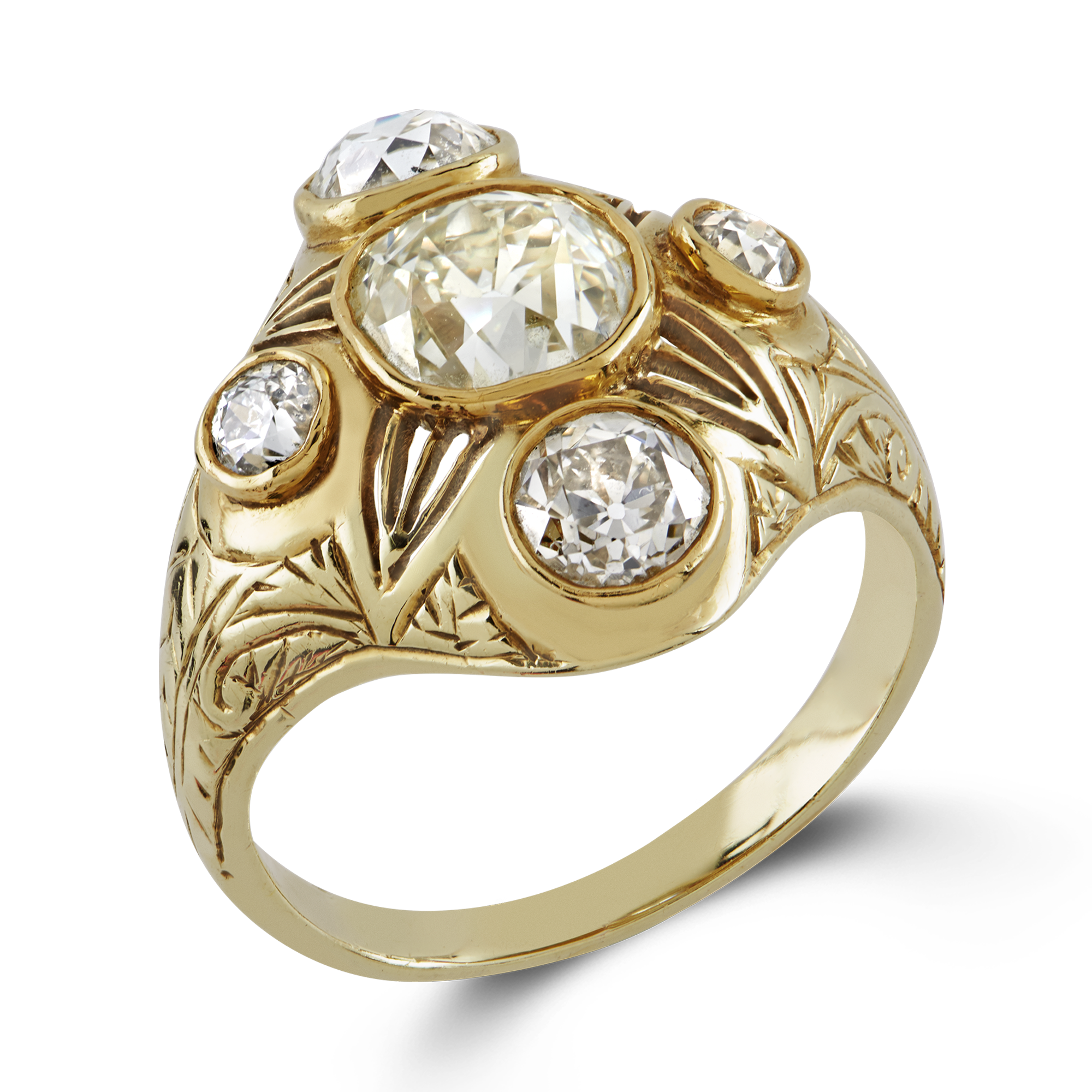 Victorian Diamond Cluster Ring Old Cut Five Stone Ring_1