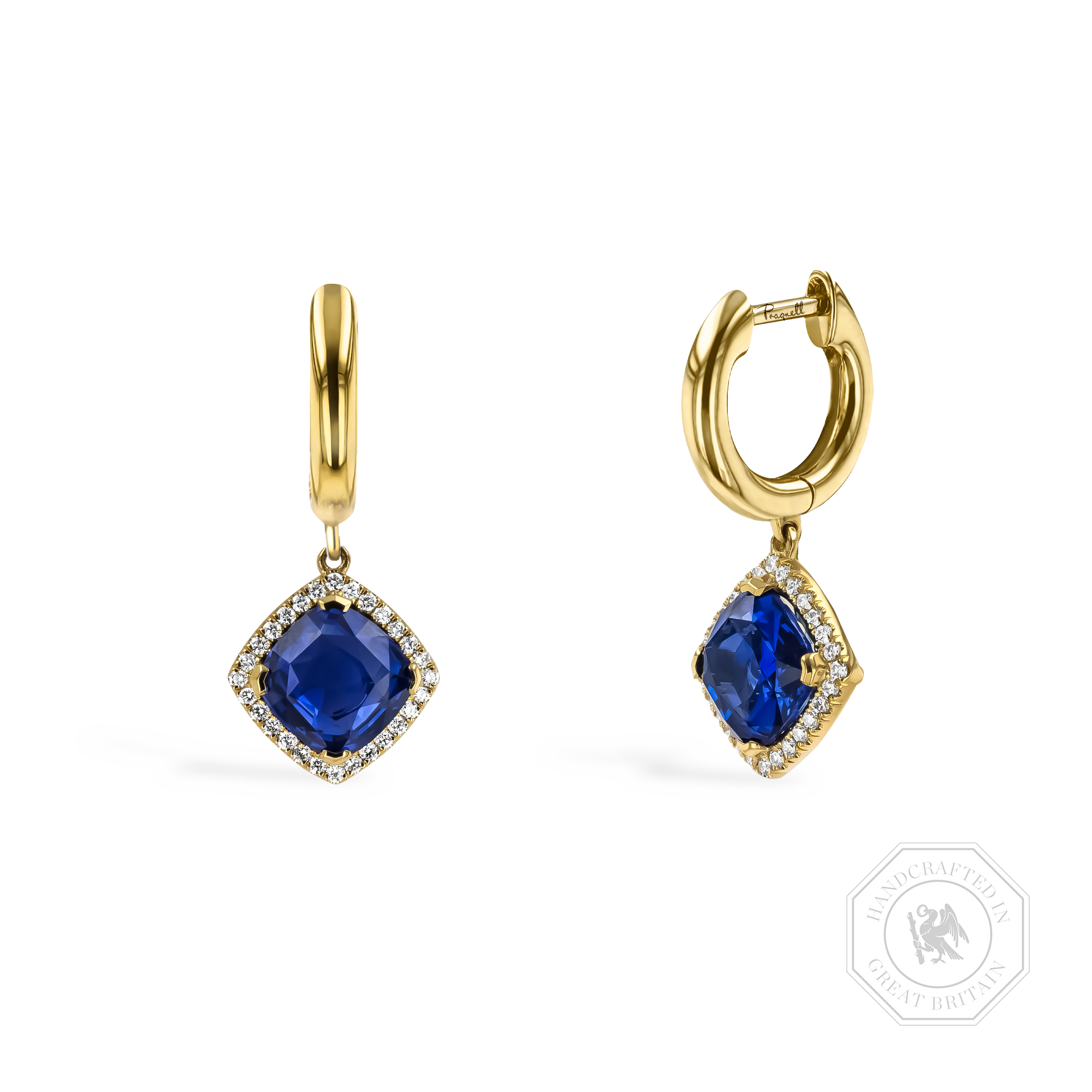 Madagascan 2.37ct Sapphire and Diamond Cluster Drop Earrings Cushion modern cut, Claw set_1