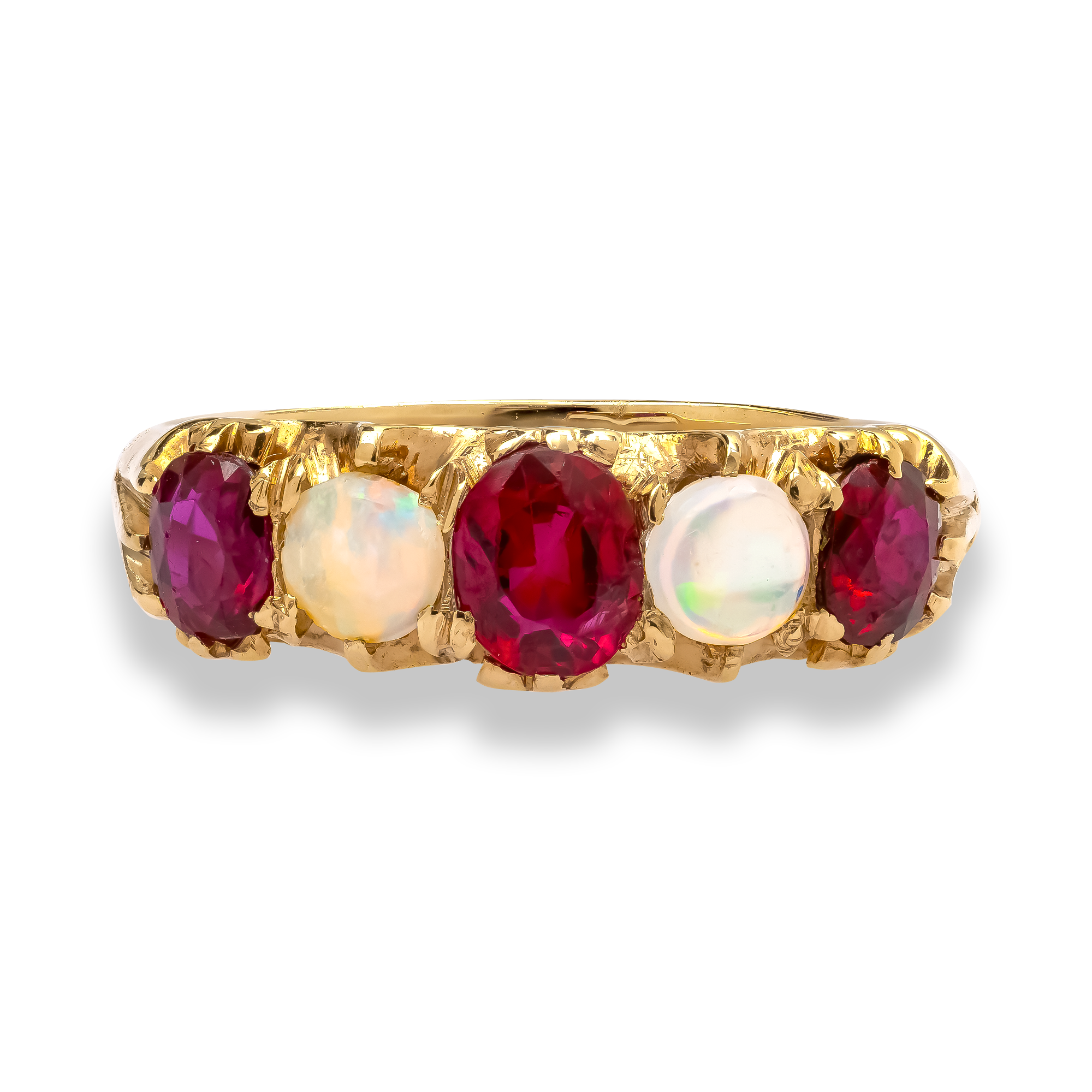 Cushion Cut Ruby and Opal Ring Modern Cushion Cut, Claw Set_2