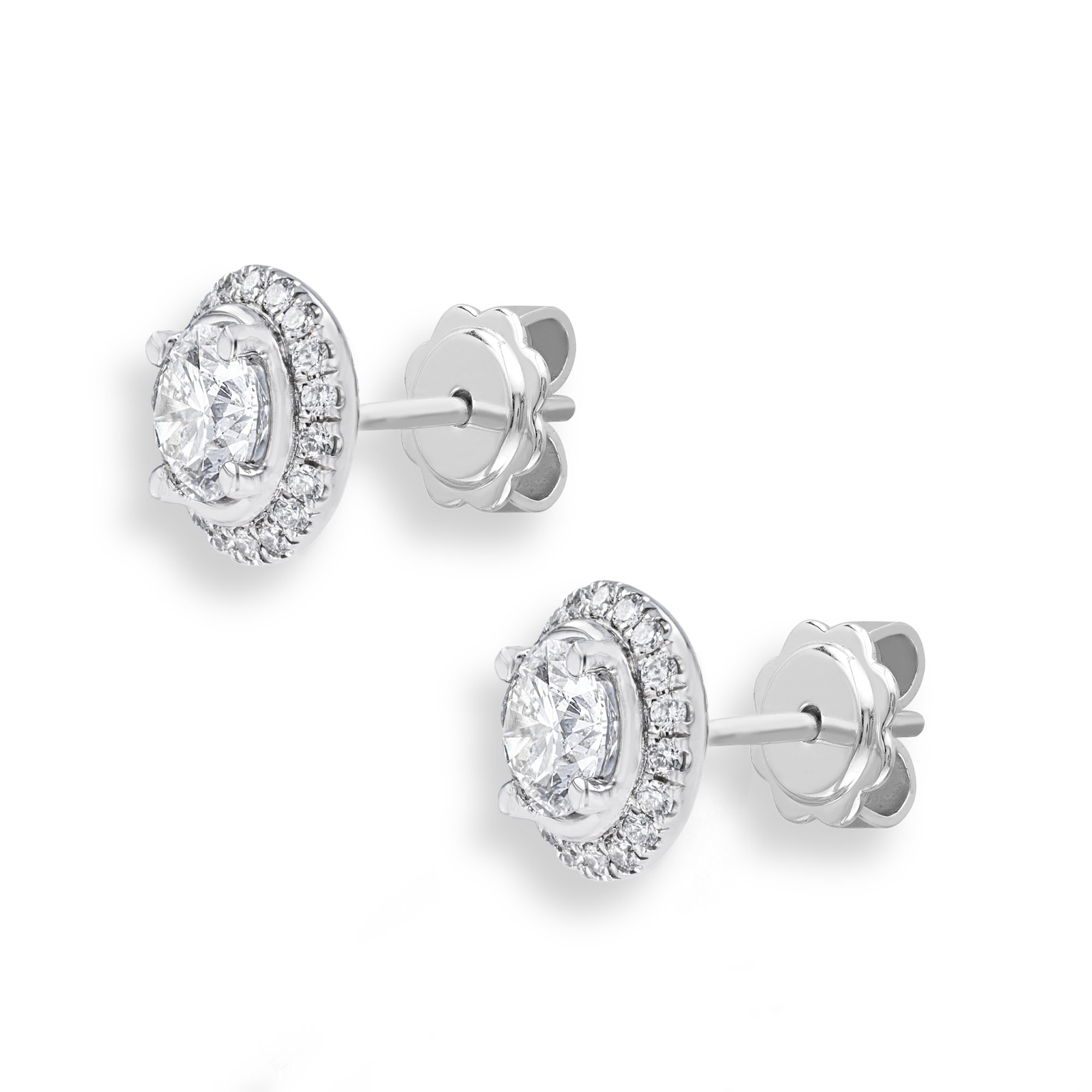 Celestial Round Brilliant Cut Diamond Halo Earrings Brilliant Cut, Four Claw Set_2