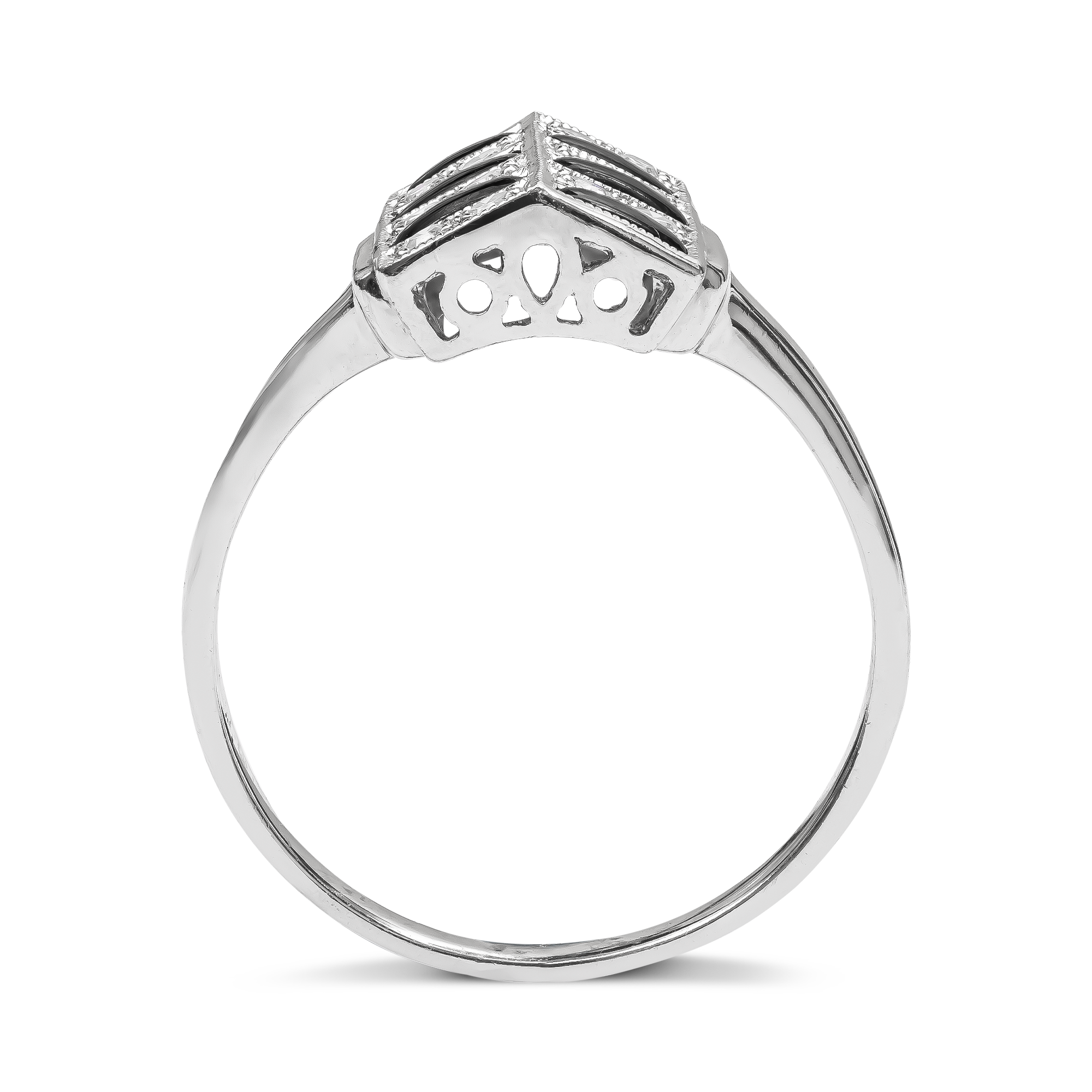 Art Deco Style Brilliant Cut Diamond and Black Onyx Cocktail Ring Brilliant Cut, Grain Set_3
