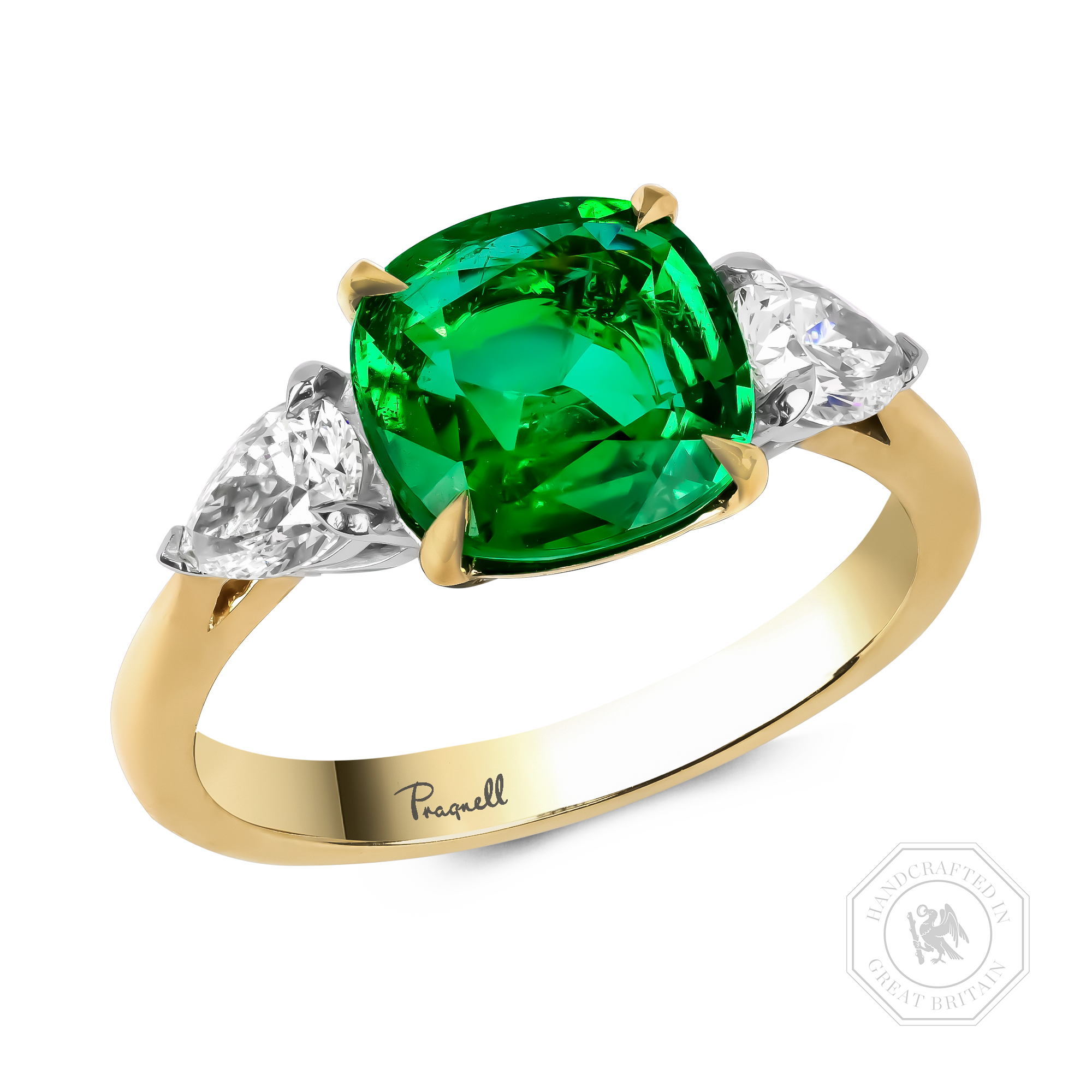 Cushion Cut 1.92ct Zambian Emerald and Diamond Ring Cushion Cut & Pear Shaped, Claw Set_1