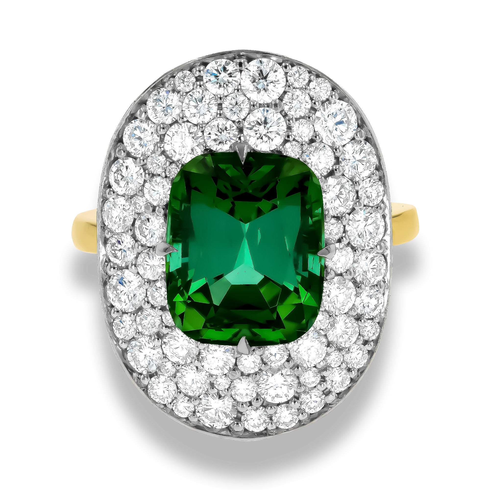 Snowstorm 4.85ct Green Tourmaline and Diamond Cocktail Ring Cushion modern cut, Claw set_2