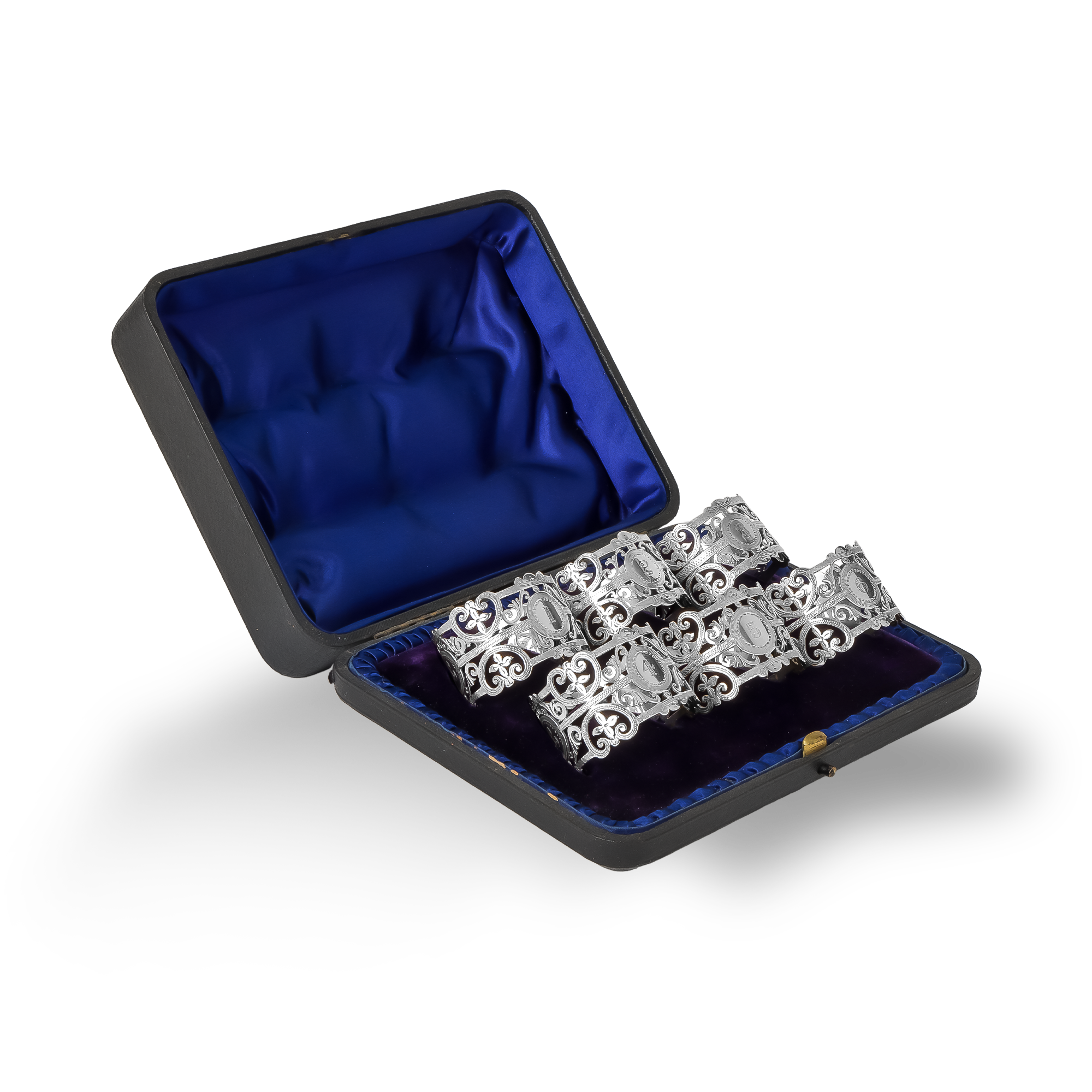Silver Set of Six Numbered Decorative Napkin Rings _1
