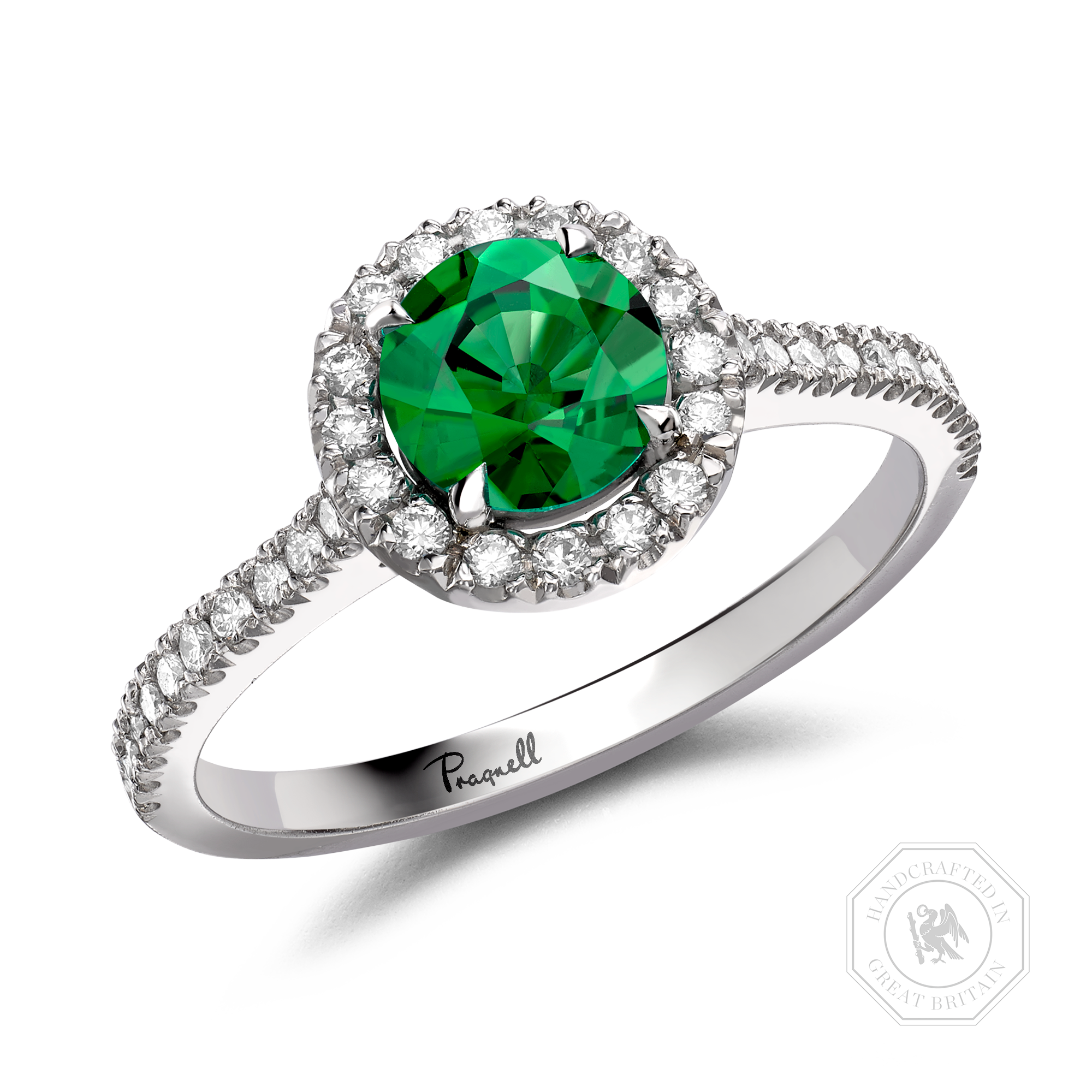 Celestial 0.69ct Emerald and Diamond Cluster Ring Brilliant cut, Claw set_1