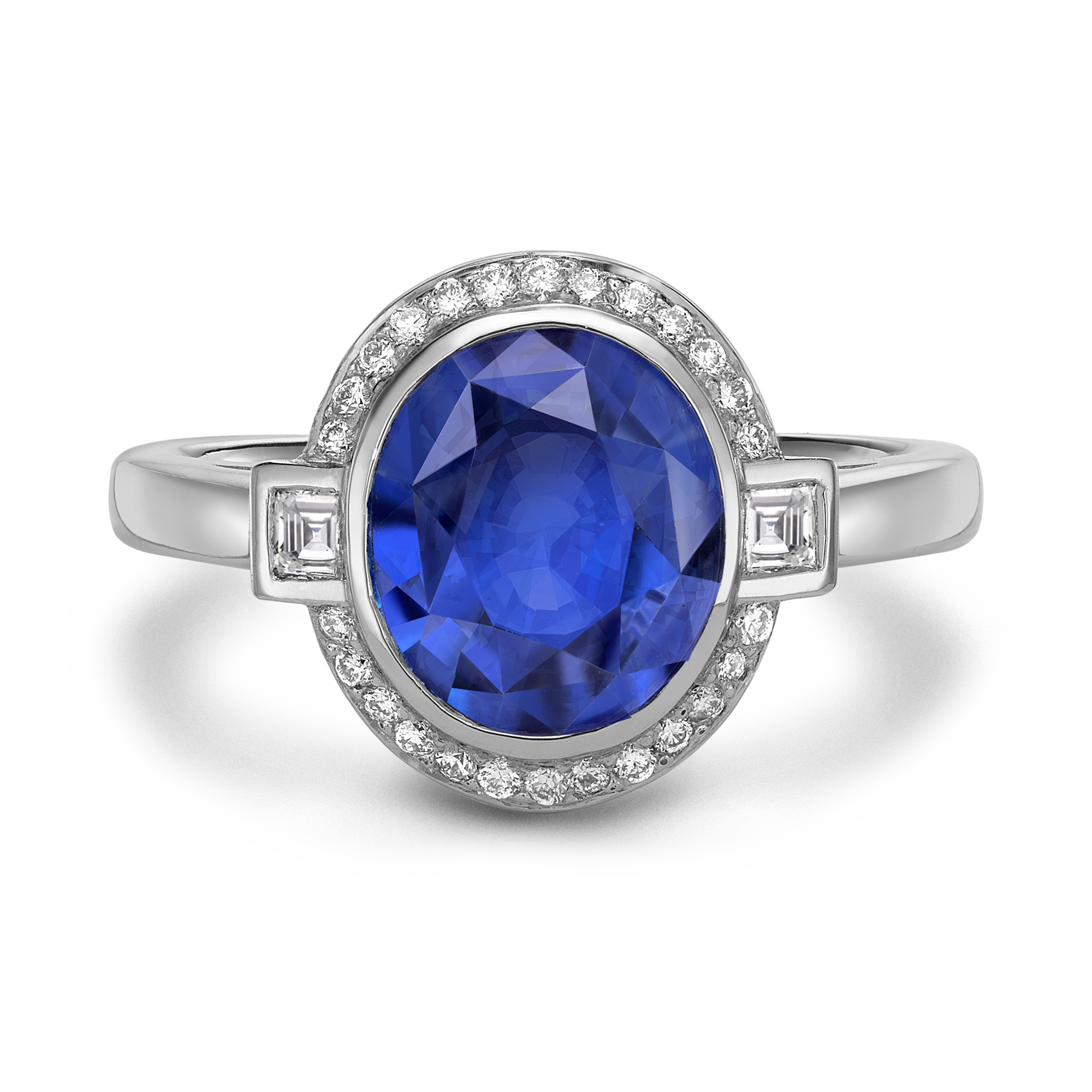Oval Cut 4.09ct Sapphire and Diamond Cluster Ring Oval Cut, Rubover Set_2