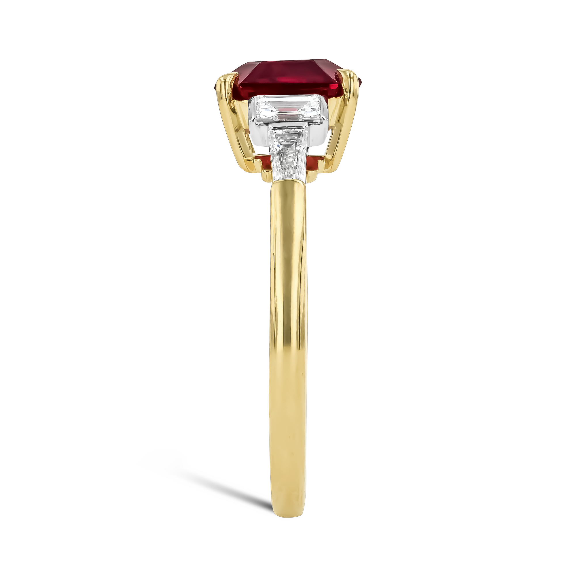 Octagonal Cut 2.72ct Burmese Ruby and Diamond Ring Octagonal & Baguette Cut, Claw Set_4
