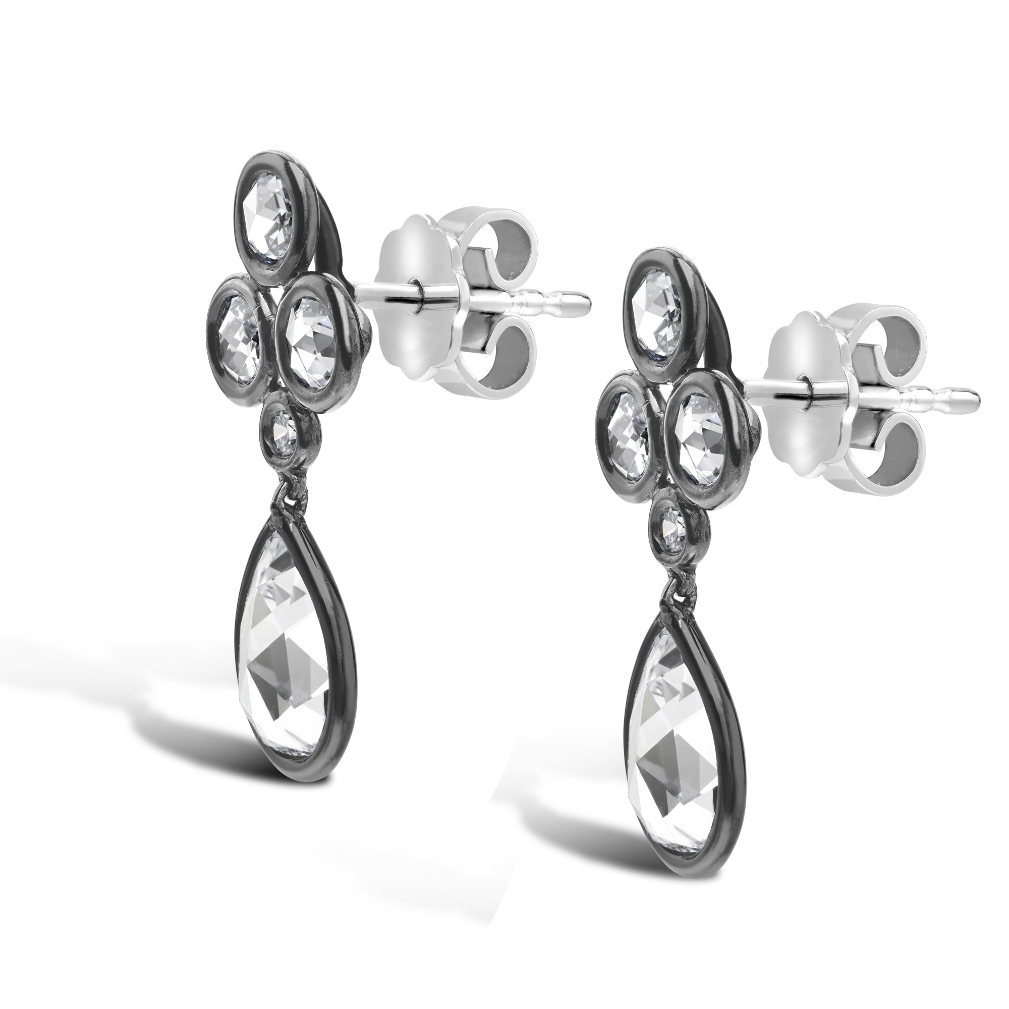 Pear Cut Diamond Earrings Drop Earrings with Rose Cut Diamonds_2