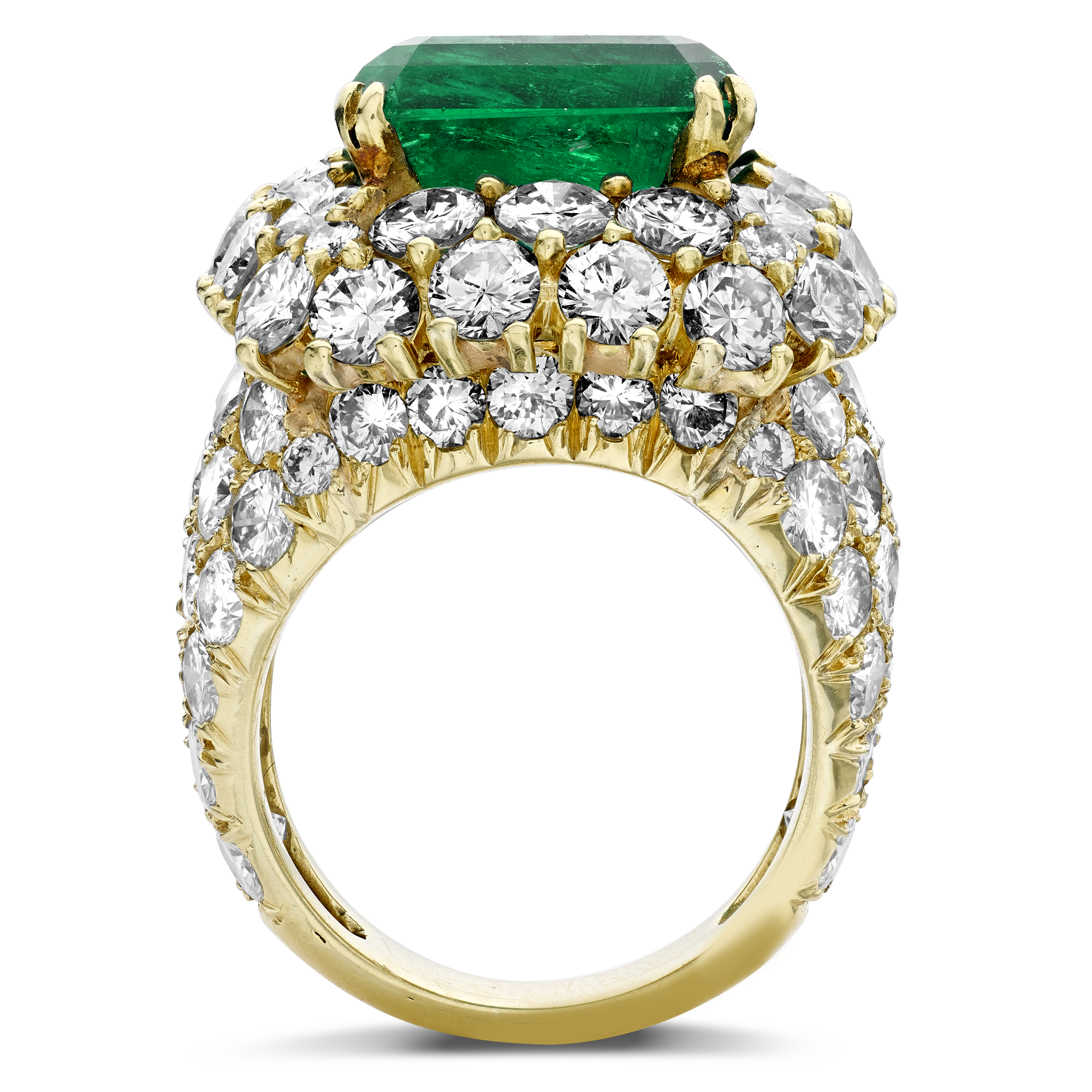 1970s Van Cleef & Arpels Emerald and Diamond Ring Octagonal Step & Brilliant Cut, Claw Set_3
