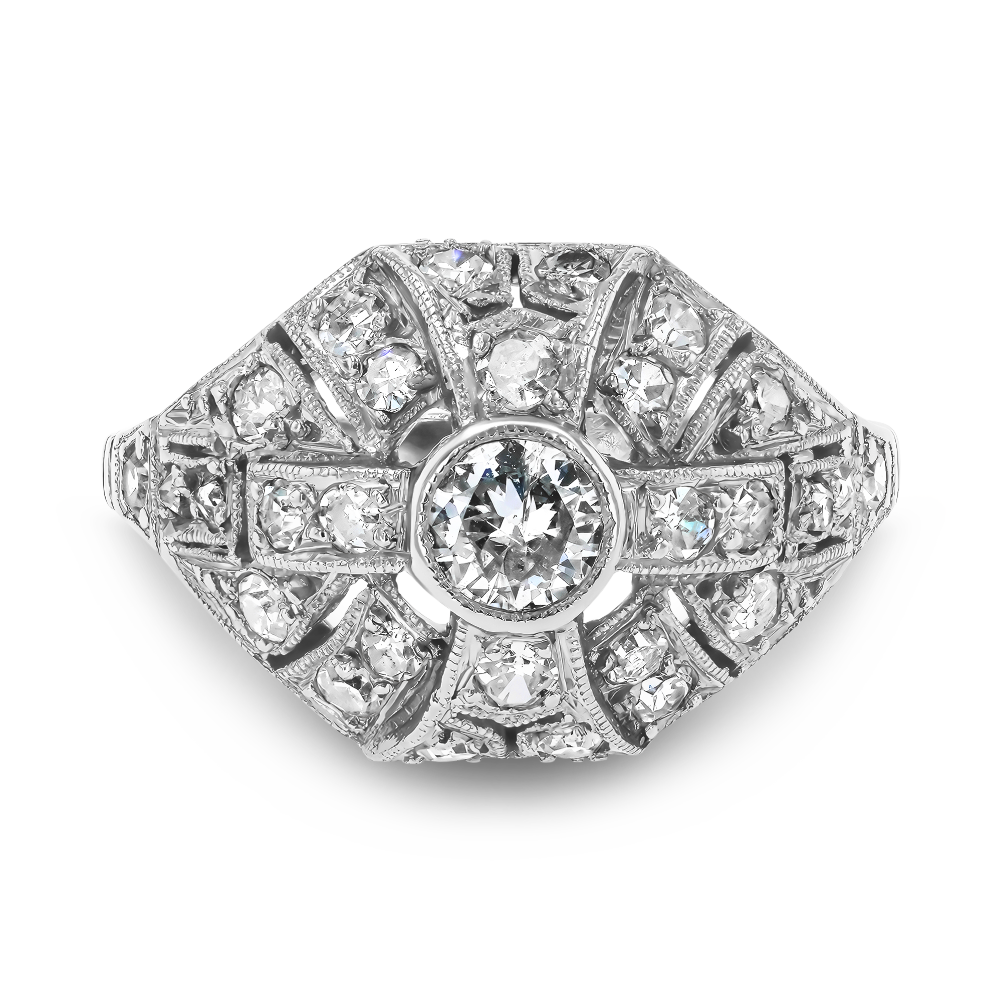 Edwardian Old European Cut Diamond Openwork Ring Old European Cut, Millegrain Set_2