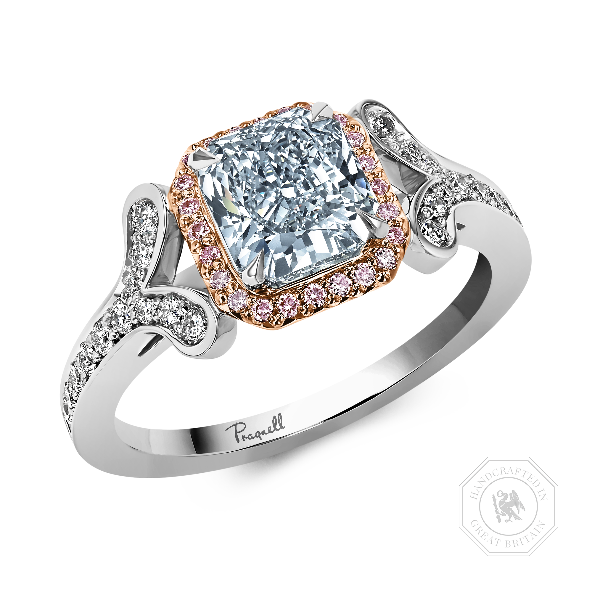 Masterpiece Cléo 1.57ct Light Blue Diamond Cluster Ring Radiant Cut, Claw Set_1