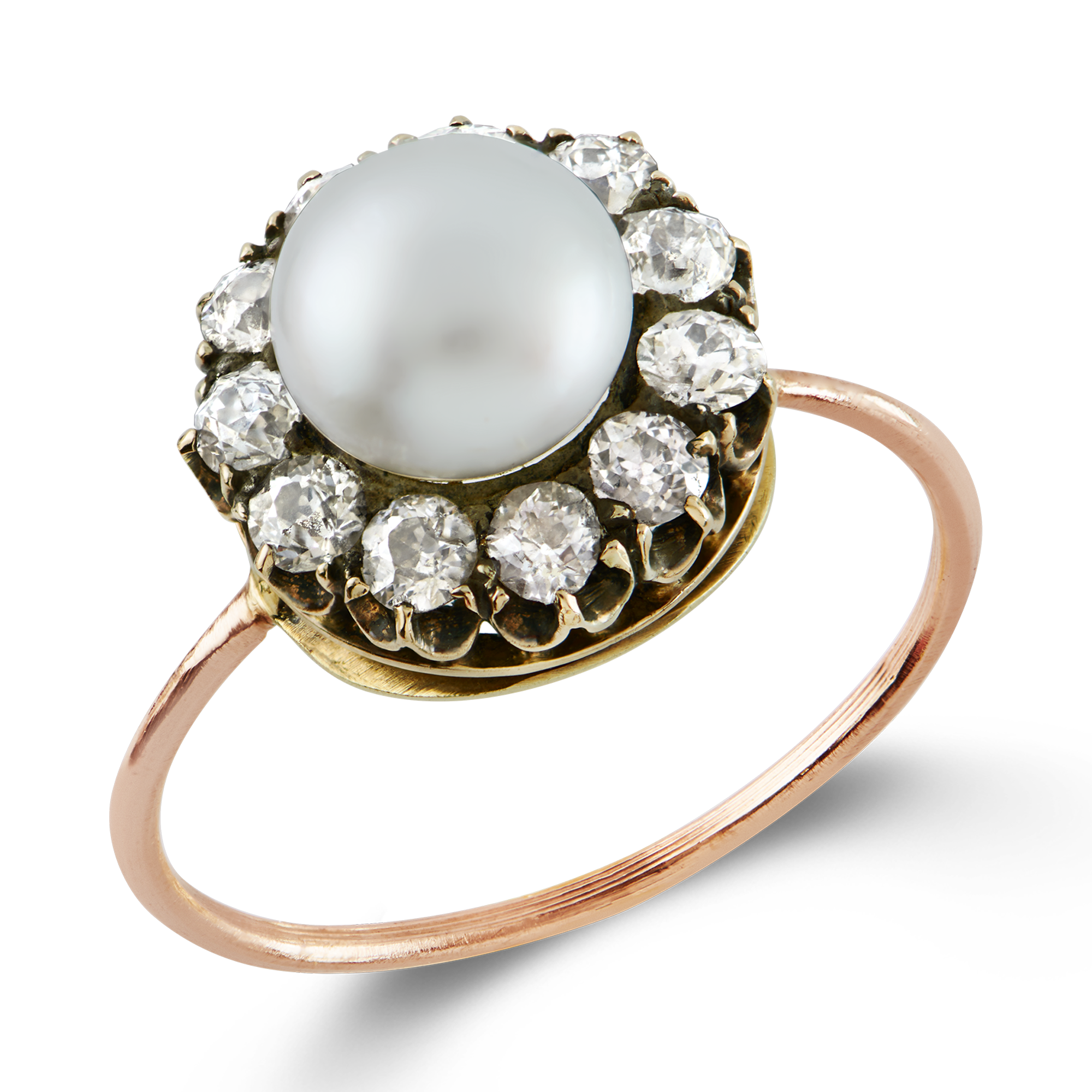 Victorian Natural Pearl Ring Natural Pearl Cluster Ring, with Diamond Surround_1