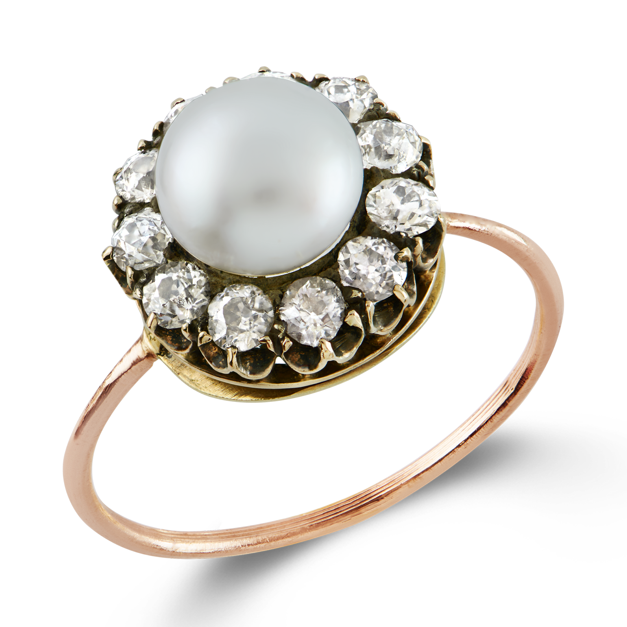 Victorian Natural Pearl Ring Natural Pearl Cluster Ring, with Diamond Surround_1