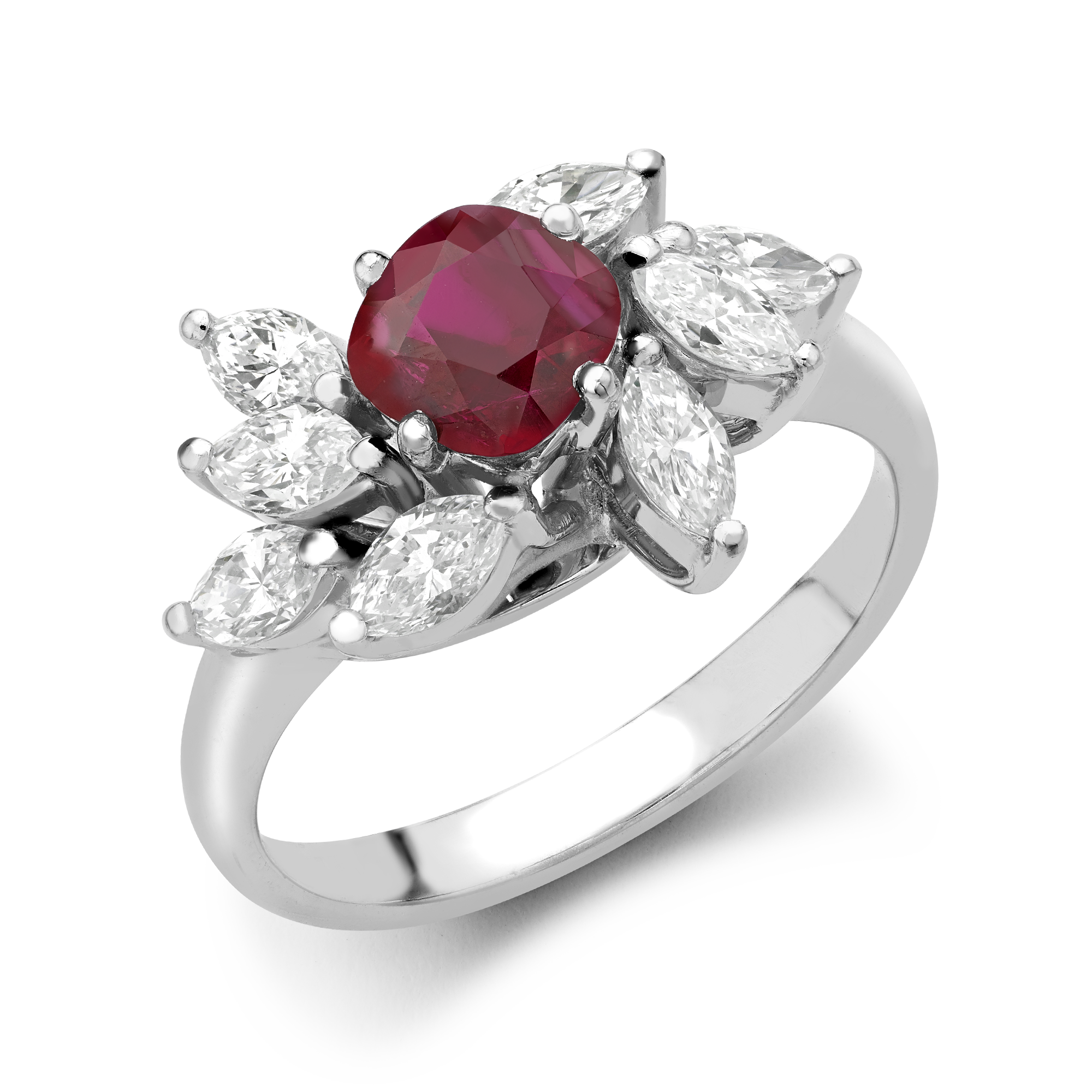 Stellar 1.29ct Burmese Ruby and Diamond Bombé Ring Cushion Antique Cut, Rubover Set_1