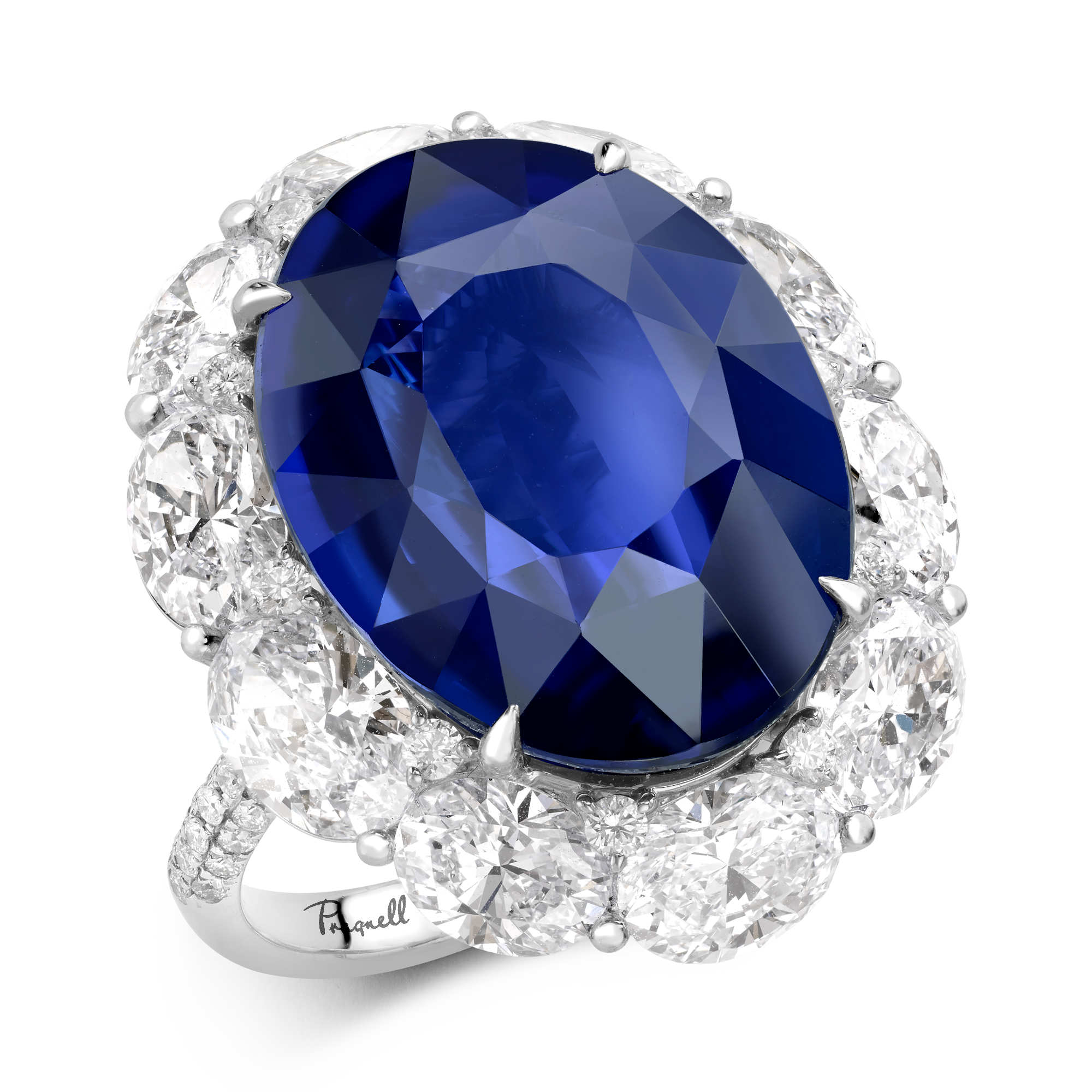 Masterpiece 21.46ct Sri Lankan Sapphire and Diamond Cluster Ring Oval Cut, Claw Set_1