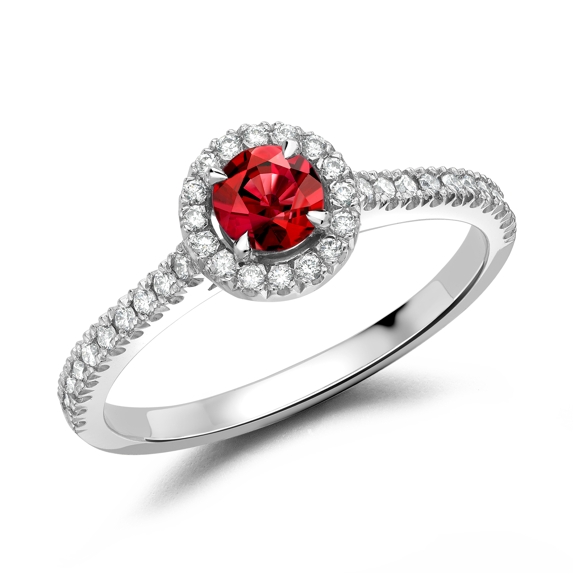 Round Brilliant Cut Ruby Ring Cluster Ring with Diamond Shoulders_1