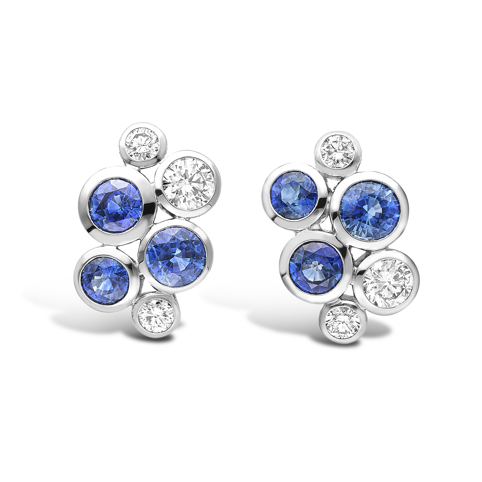 Bubbles Sapphire and Diamond Earrings Brilliant Cut, Rubover Set_1