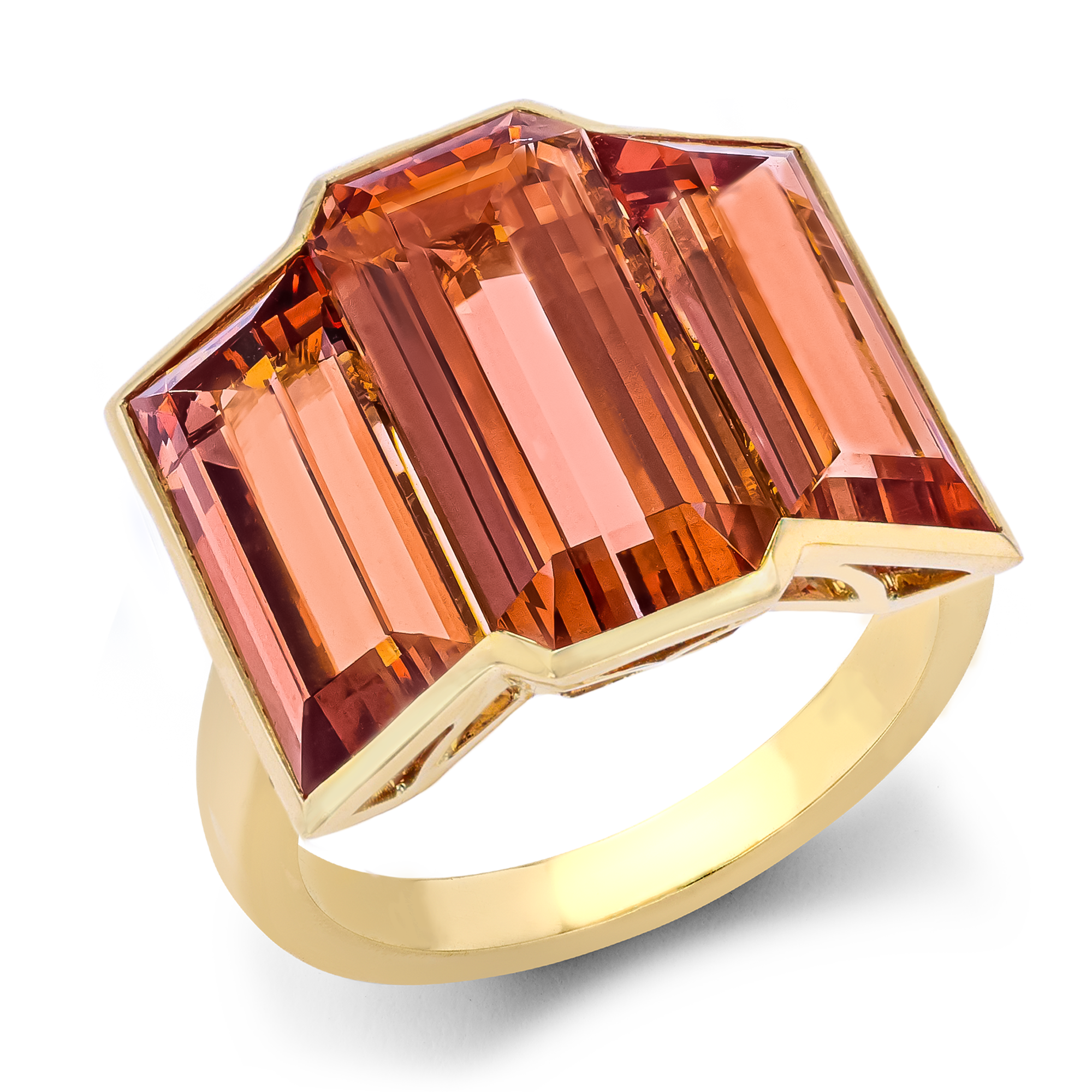 Masterpiece Kingdom Imperial Topaz Three Stone Ring Baguette Cut, Rubover Set_1