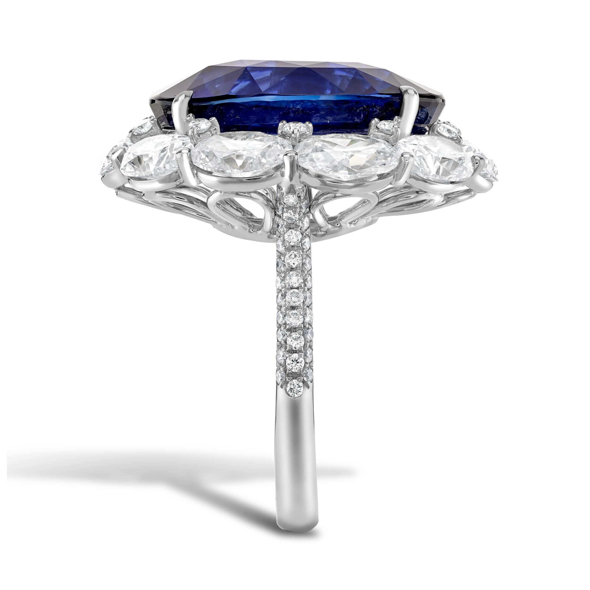 Masterpiece 21.46ct Sri Lankan Sapphire and Diamond Cluster Ring Oval Cut, Claw Set_4