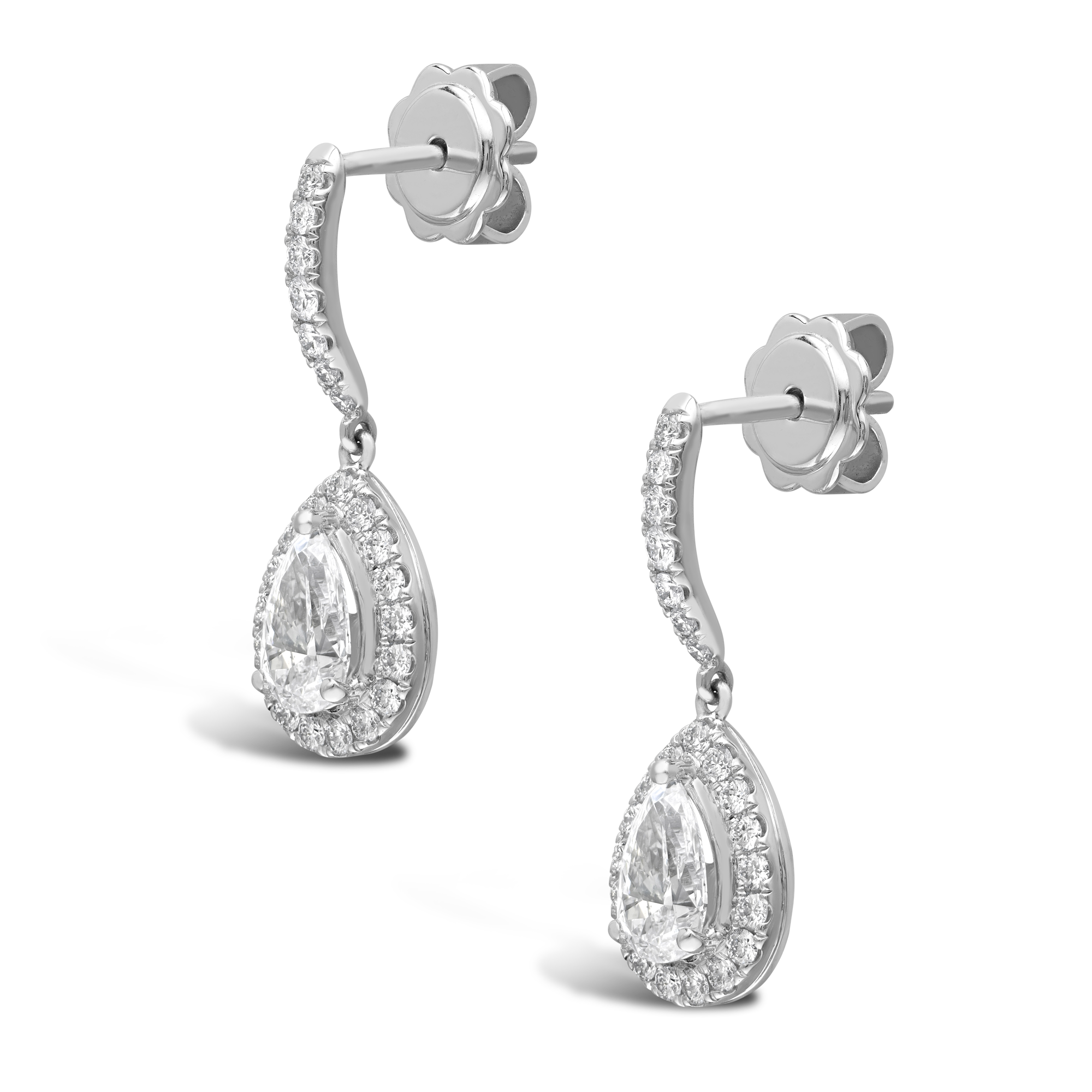 Pear Diamond Halo Drop Earrings Pear & Brilliant Cut, Claw Set_2