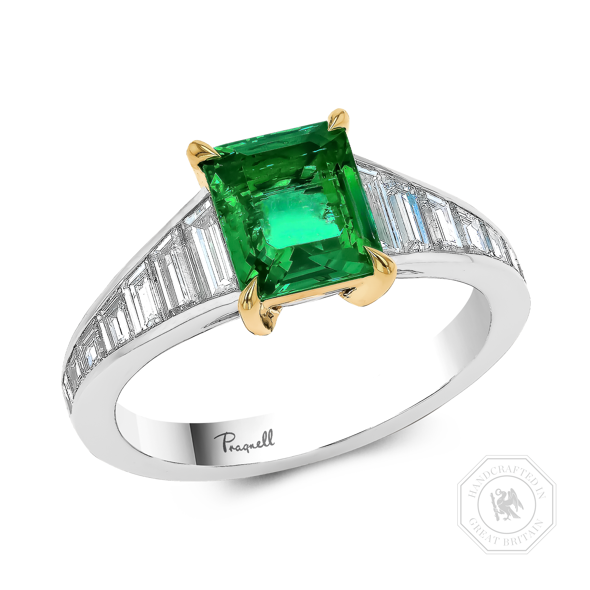 Octagonal Cut 1.40ct Colombian Emerald and Diamond Ring Octagonal & Trapeze Cut, Claw Set_1