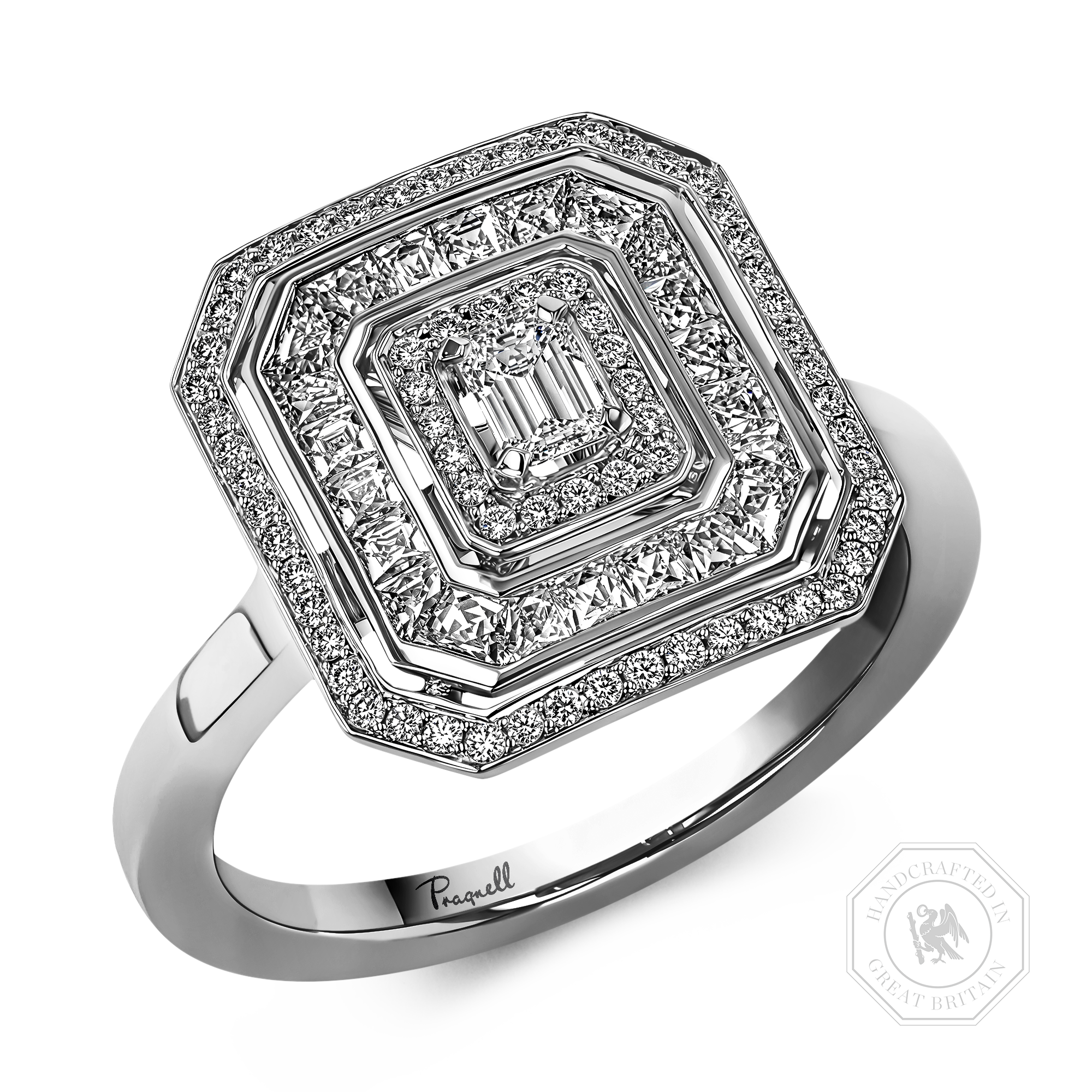 Emerald cut Diamond Ripple Ring Emerald Cut, Four Claw Set_1
