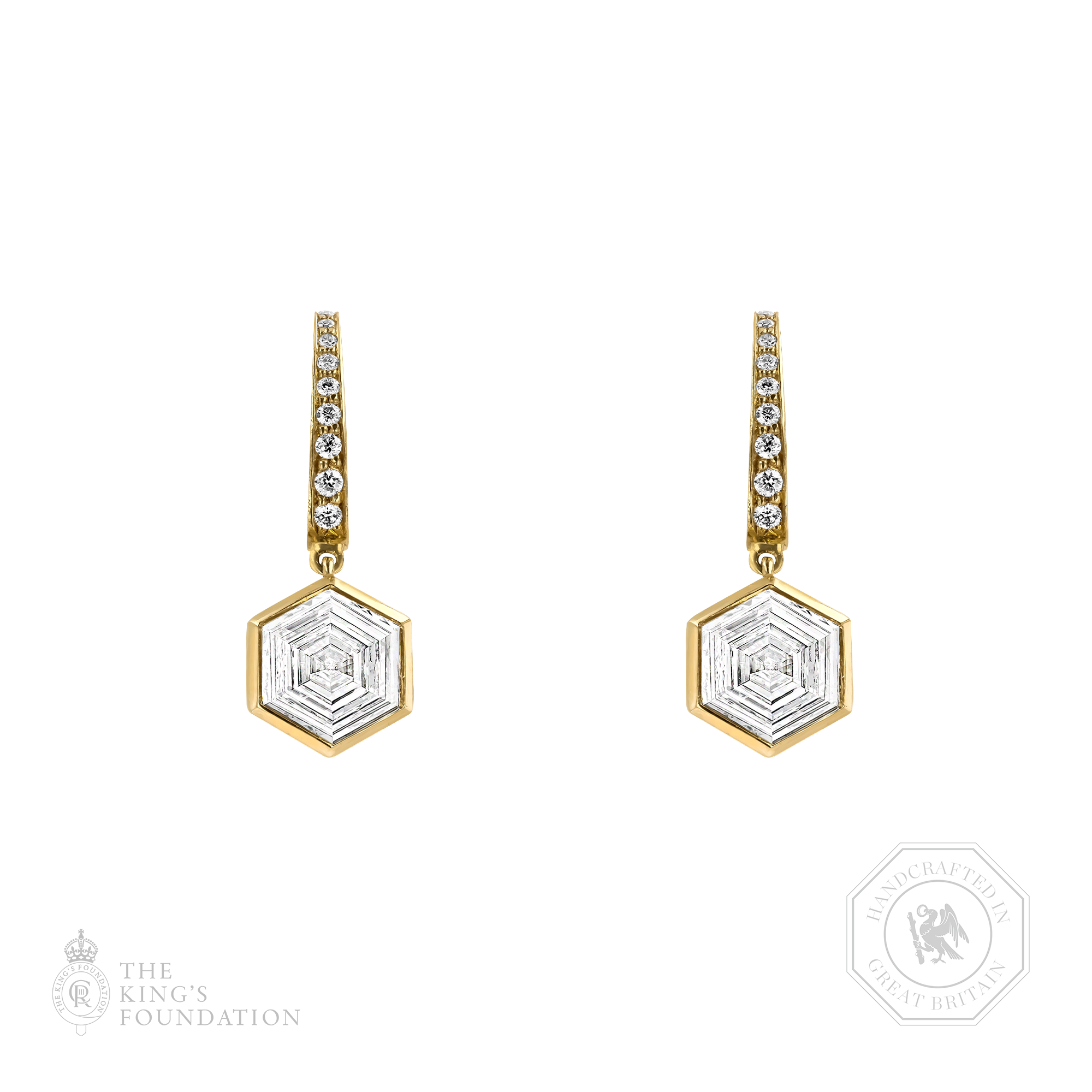 Honeycomb Diamond Drop Earrings Hexagonal Cut, Rubover Set_1