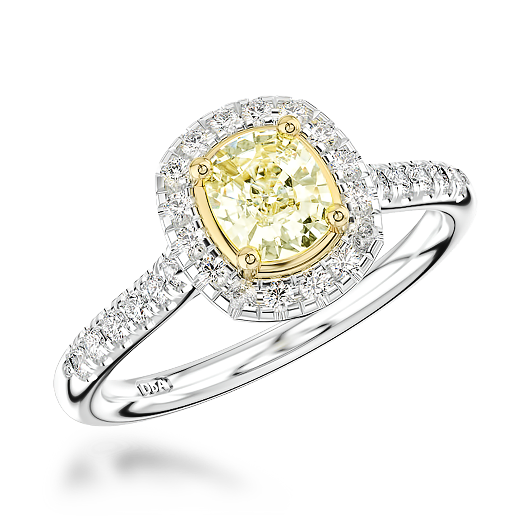 Celestial 0.54ctFancy Yellow Diamond Cluster Ring with Diamond Surround Cushion modern cut, Claw set_1