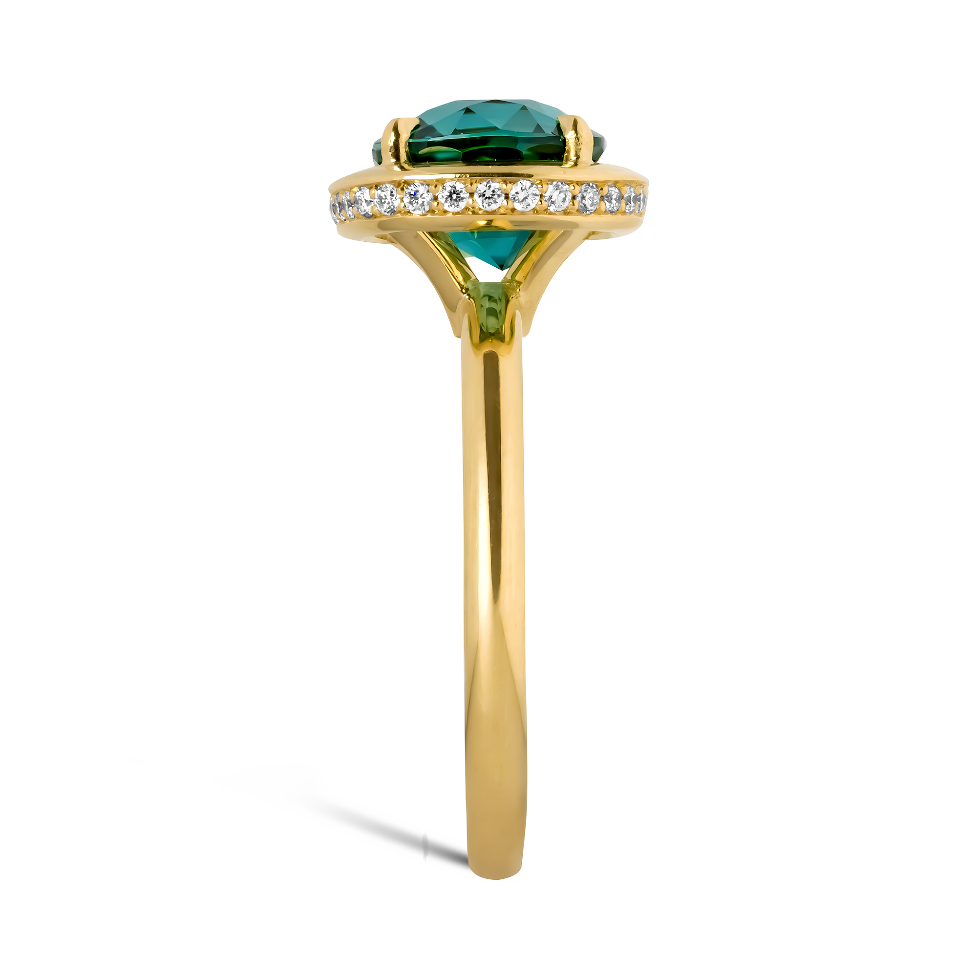 Skimming Stone 3.62ct Lagoon Toumaline and Diamond Ring Modern Cushion Cut, Claw Set_4