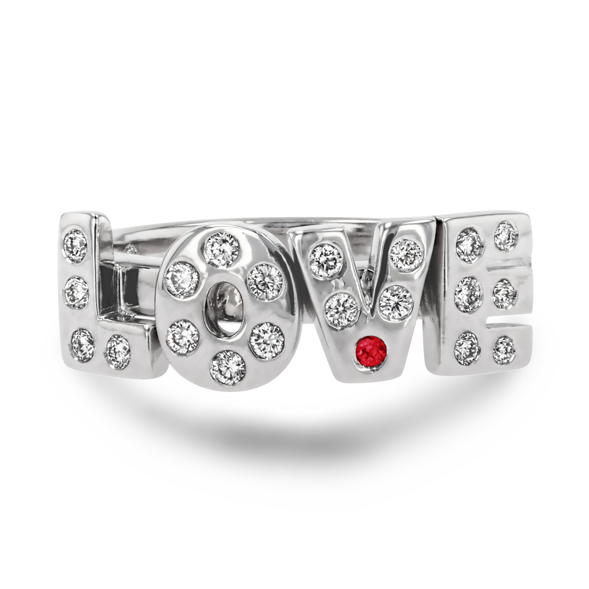 Contemporary Diamond & Ruby LOVE Ring Brilliant Cut, Rubover Set_2