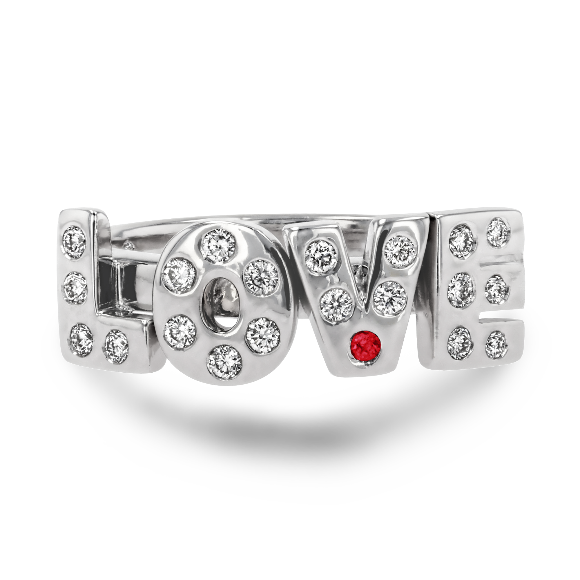 Contemporary Diamond & Ruby LOVE Ring Brilliant Cut, Rubover Set_2