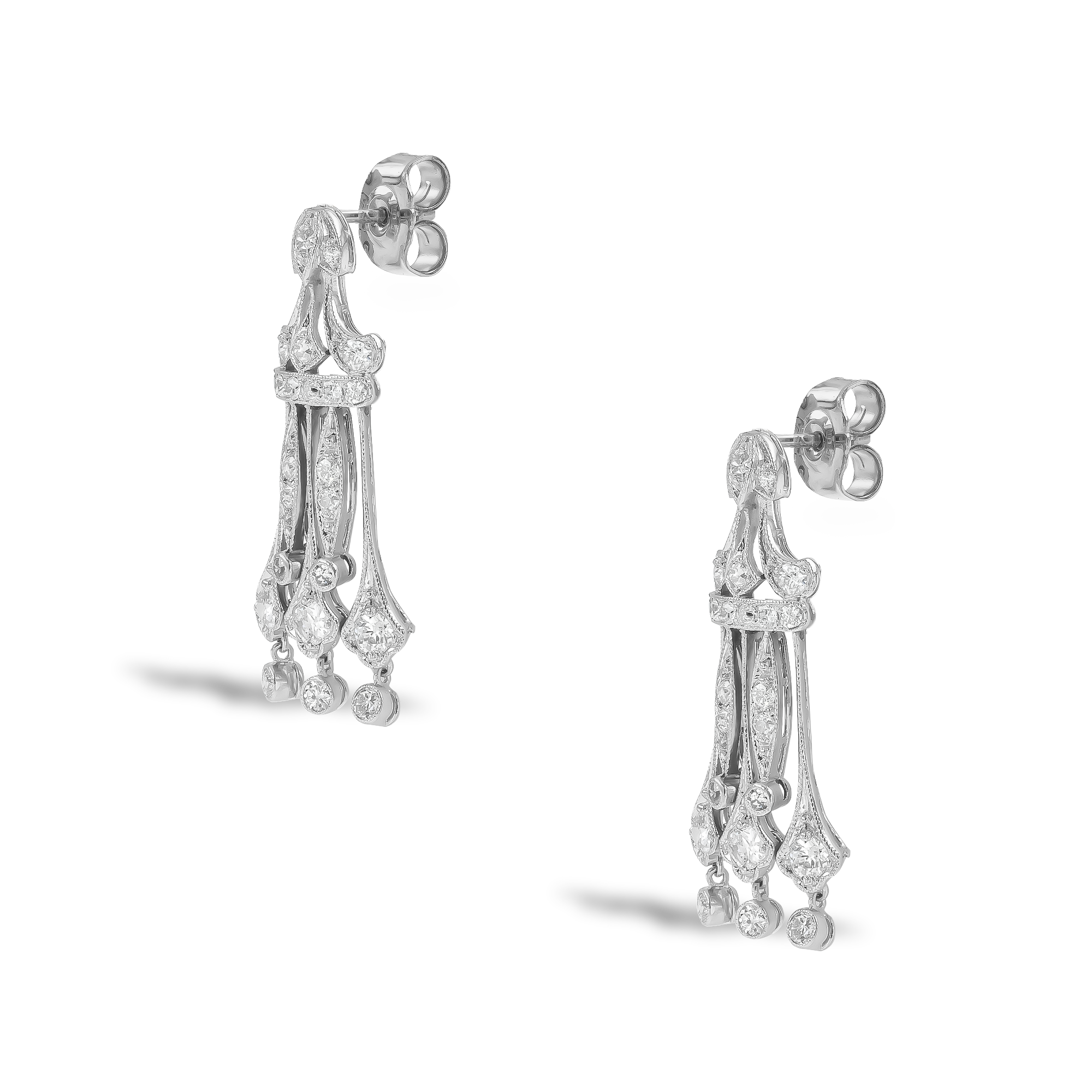 Art Deco Old Cut Diamond Chandelier Earrings Old Cut, Pave Set_2