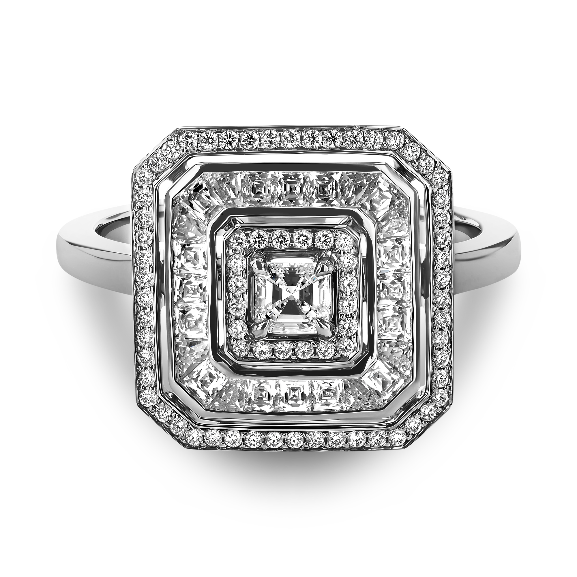 Asscher cut Diamond Ripple Ring Asscher Cut, Four Claw set_2