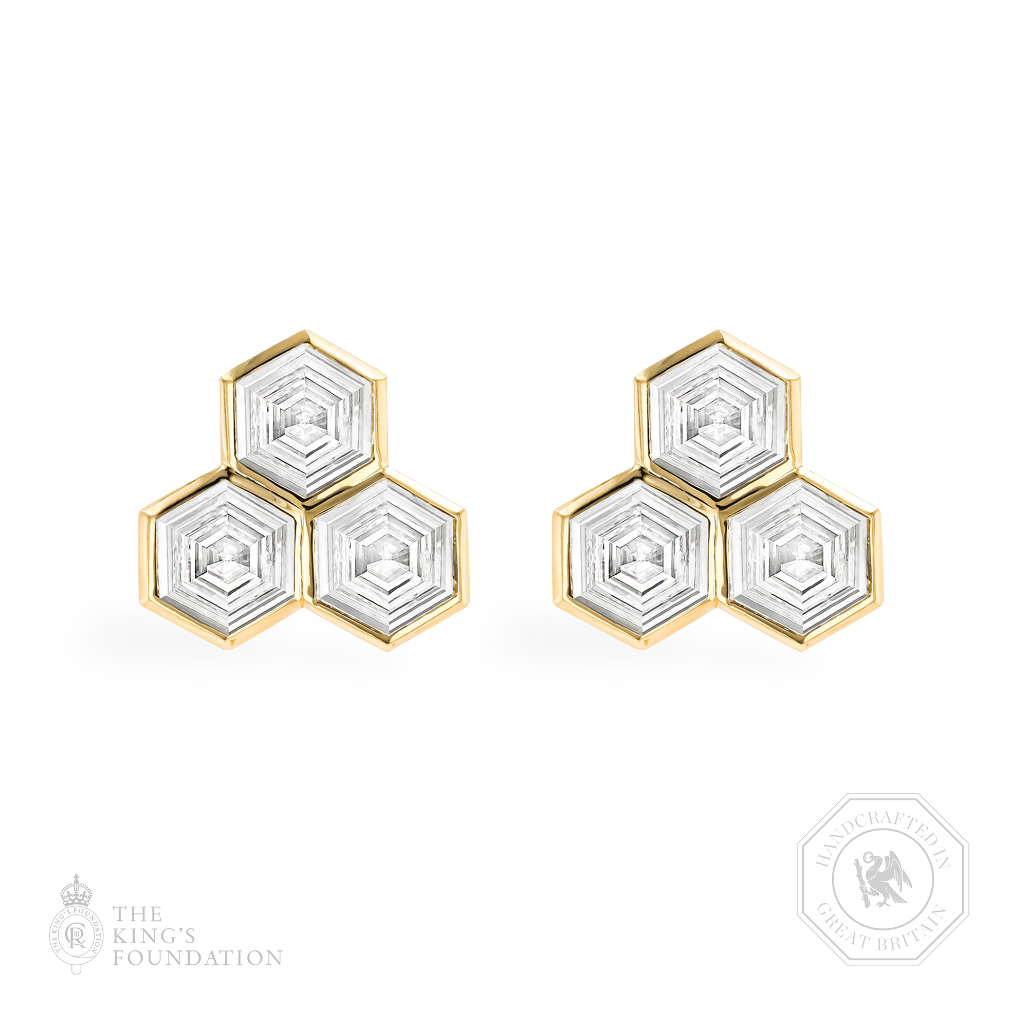 Honeycomb Diamond Trilogy Earrings Hexagonal Cut, Rubover Set_1