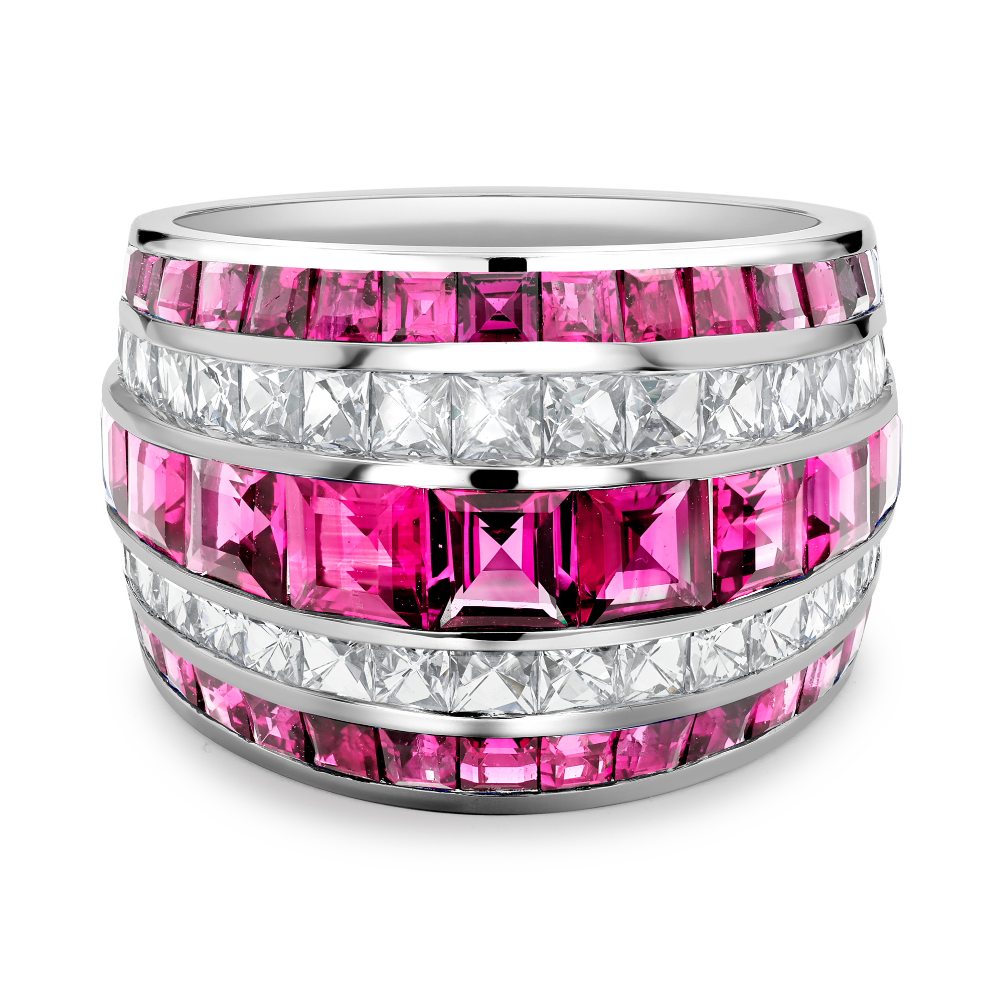 Manhattan Classic Pink Sapphire & Diamond Ring Carré & French Cut, Channel Set_2